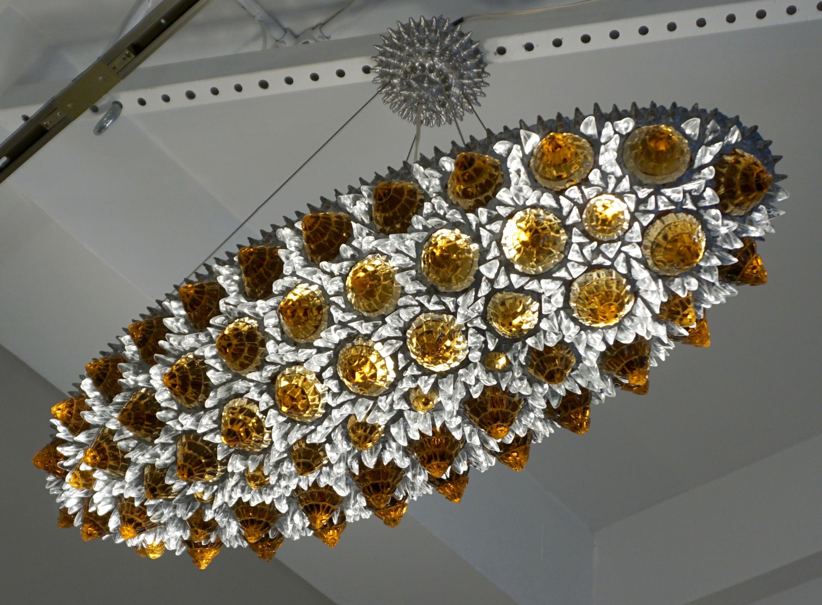 Contemporary Italian Amber Gold and Clear Glass Oval Silver Flush/Chandelier For Sale 2