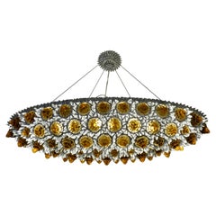 Lustre encastré italien contemporain ovale en argent, or ambré et verre transparent