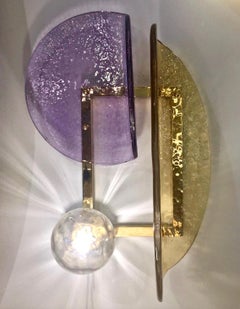 Contemporary Italian Amethyst Amber Murano Glass Post-Modern Gold Brass Sconce