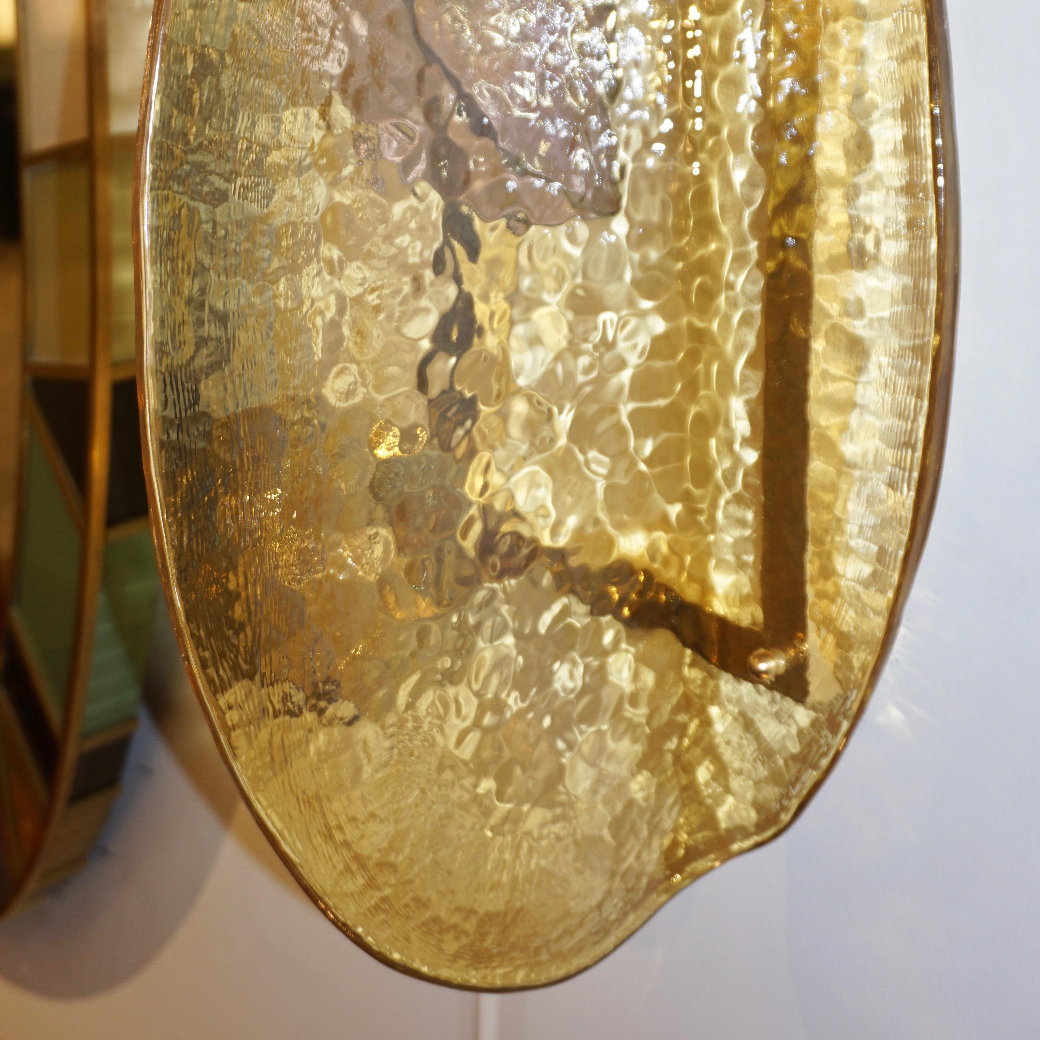 Lámpara italiana contemporánea de latón dorado con cristal de Murano amatista y ámbar - A en venta 4