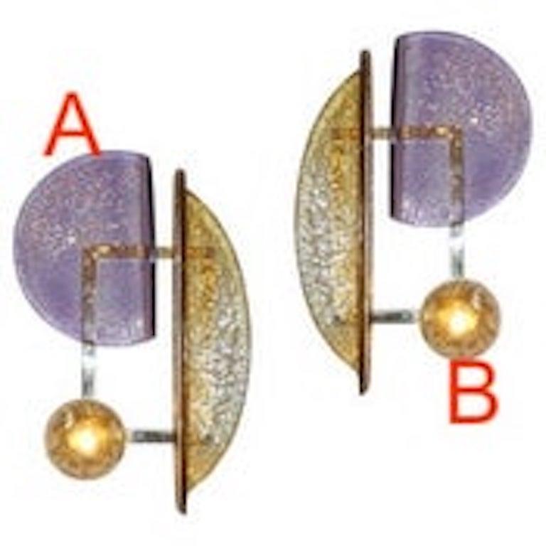 Lámpara italiana contemporánea de latón dorado con cristal de Murano amatista y ámbar - A en venta 8