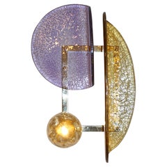 Contemporary Italian Amethyst and Amber Murano Glass Gold Brass Sconce - A