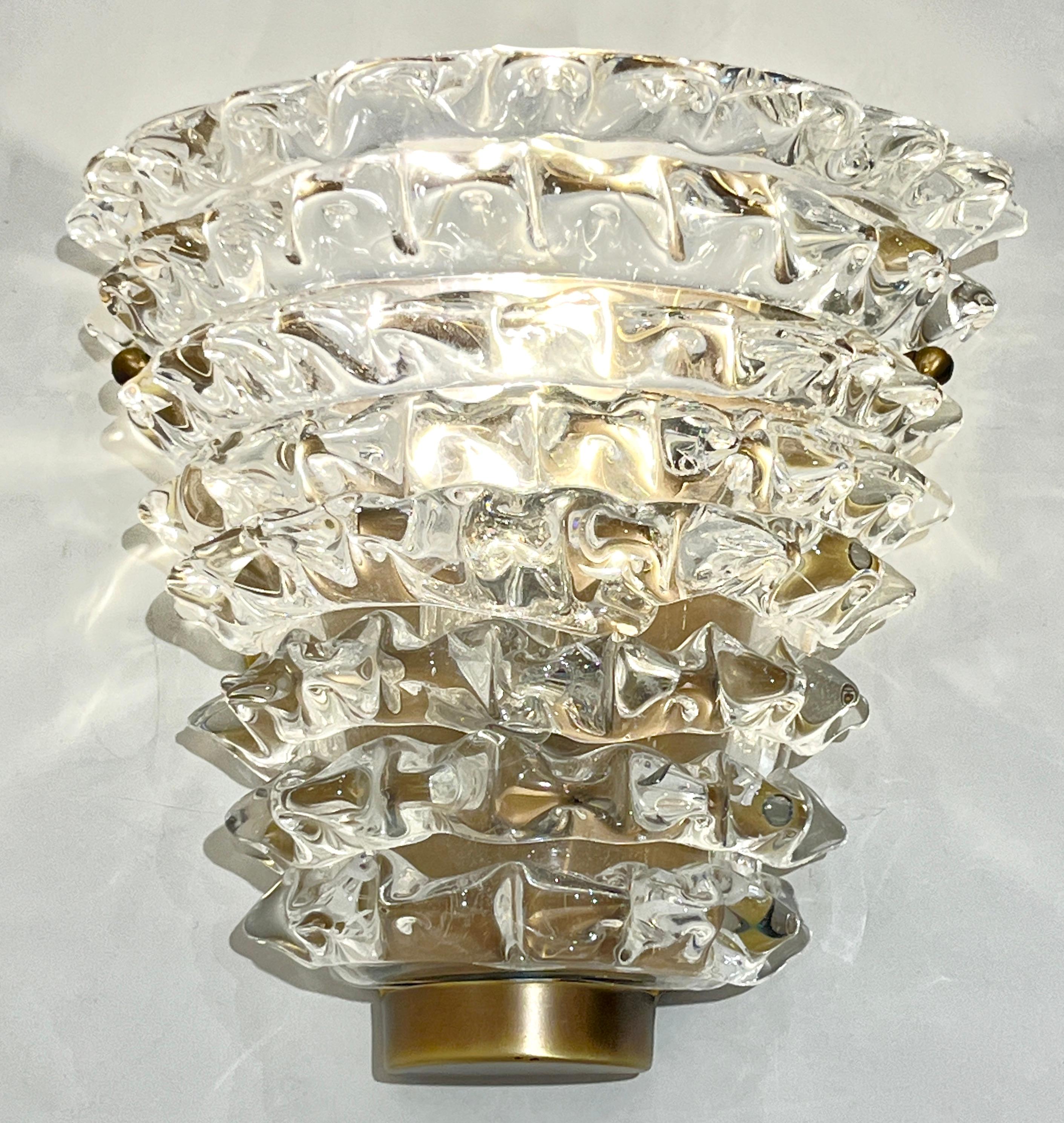 Contemporary Italian Bronze Antique Brass Crystal Rostrato Murano Glass Sconces en venta 3
