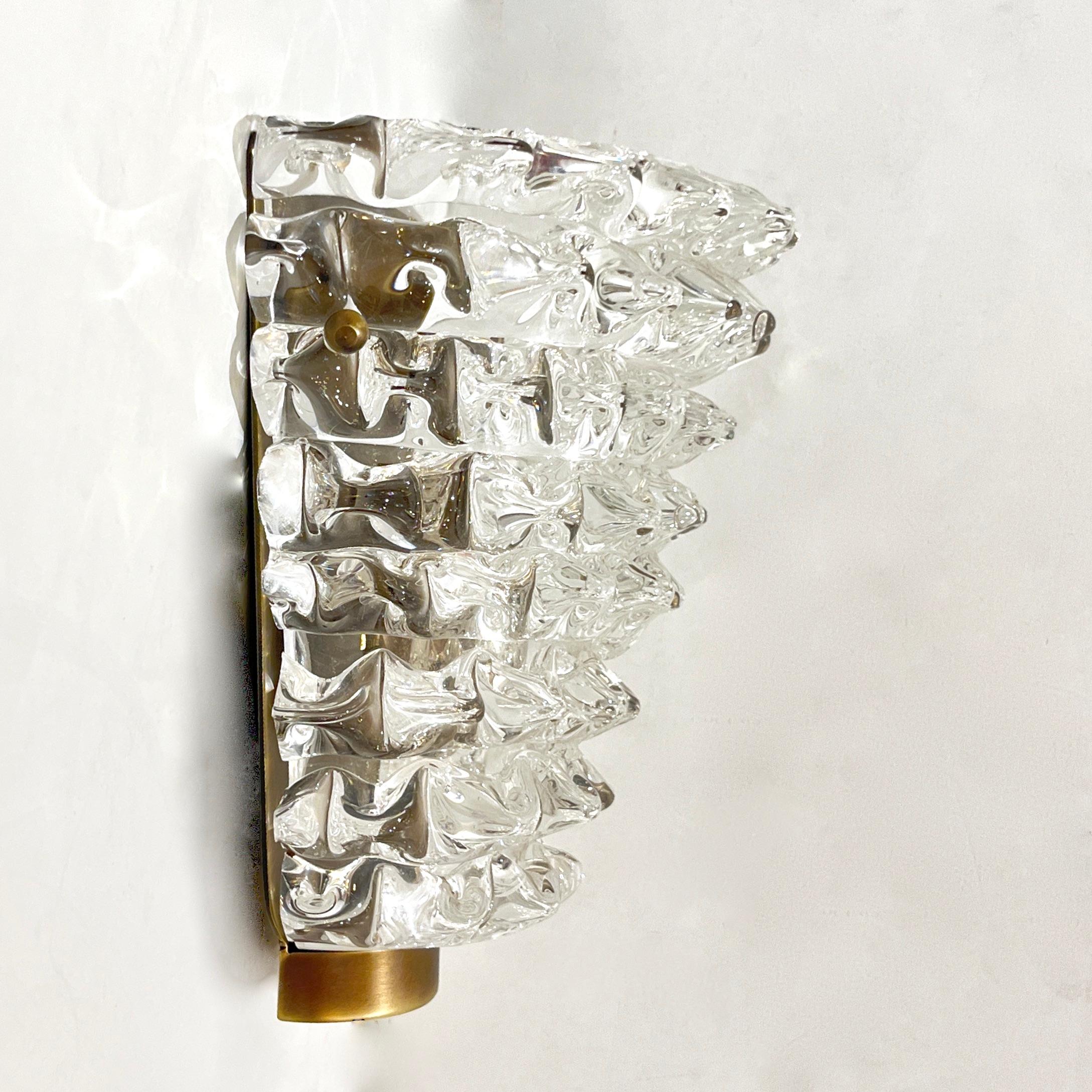Contemporary Italian Bronze Antique Brass Crystal Rostrato Murano Glass Sconces Moderno orgánico en venta