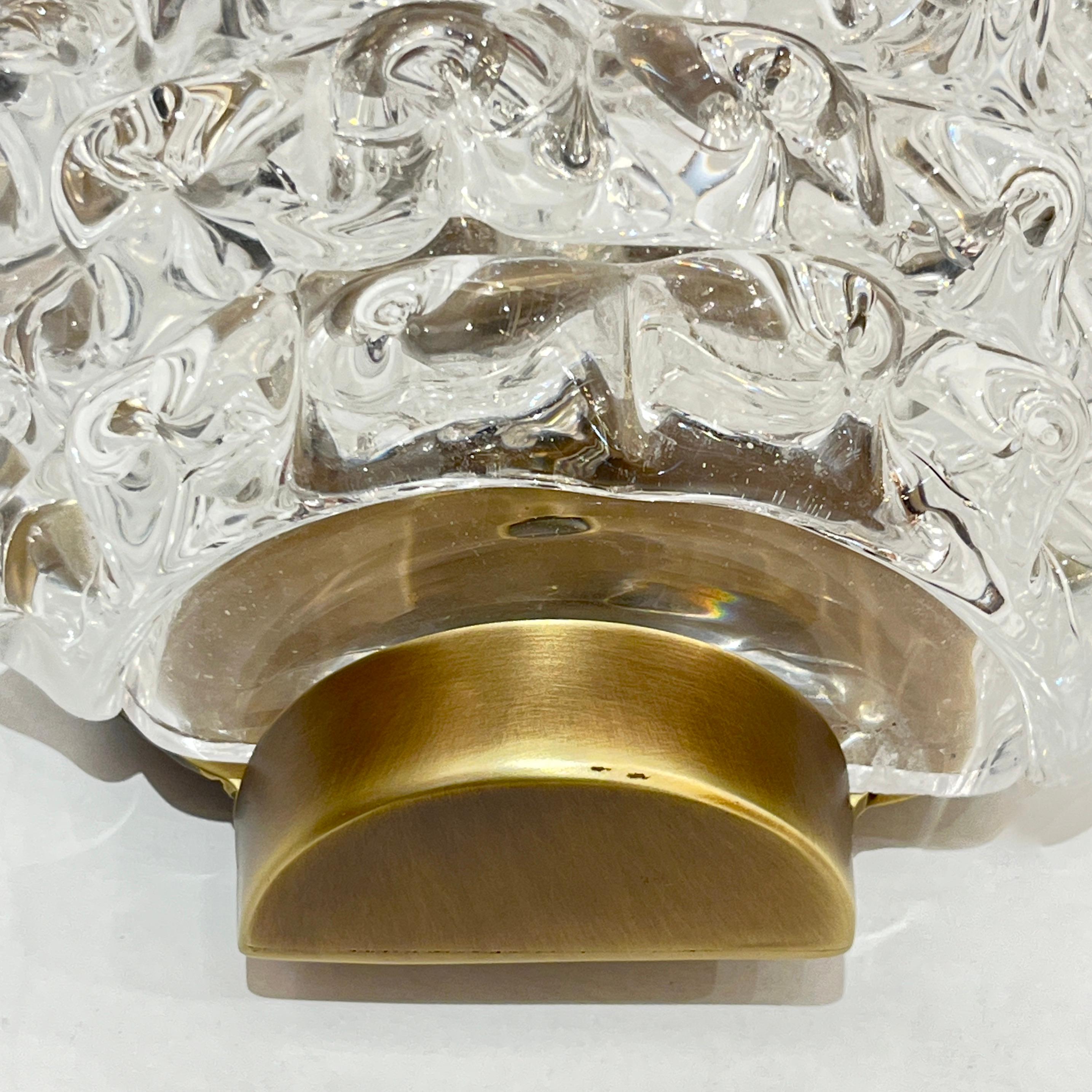 Contemporary Italian Bronze Antique Brass Crystal Rostrato Murano Glass Sconces Italiano en venta