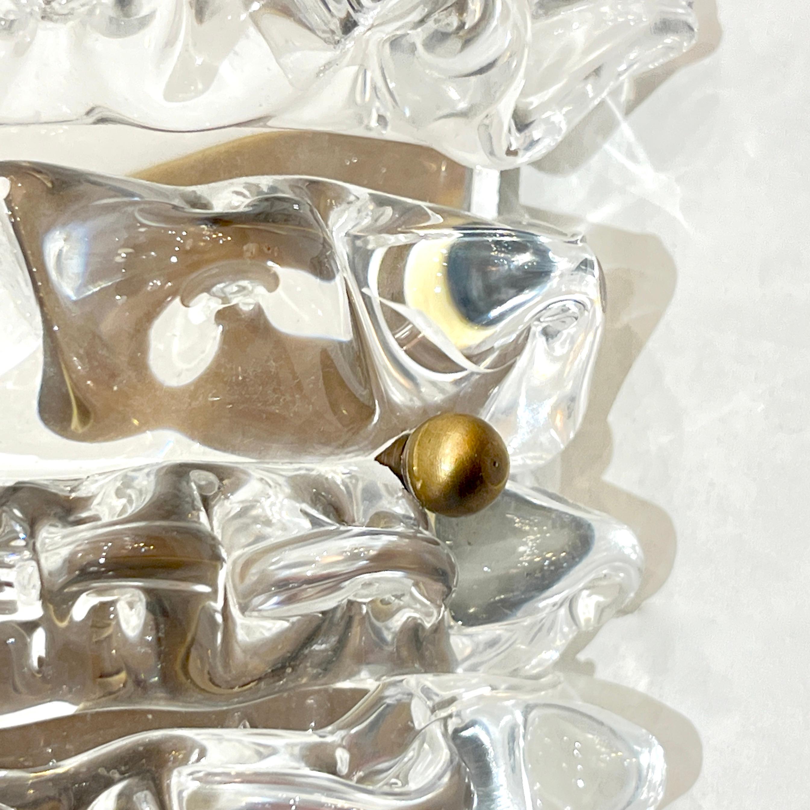 Contemporary Italian Bronze Antique Brass Crystal Rostrato Murano Glass Sconces en Nuevo estado para la venta en New York, NY