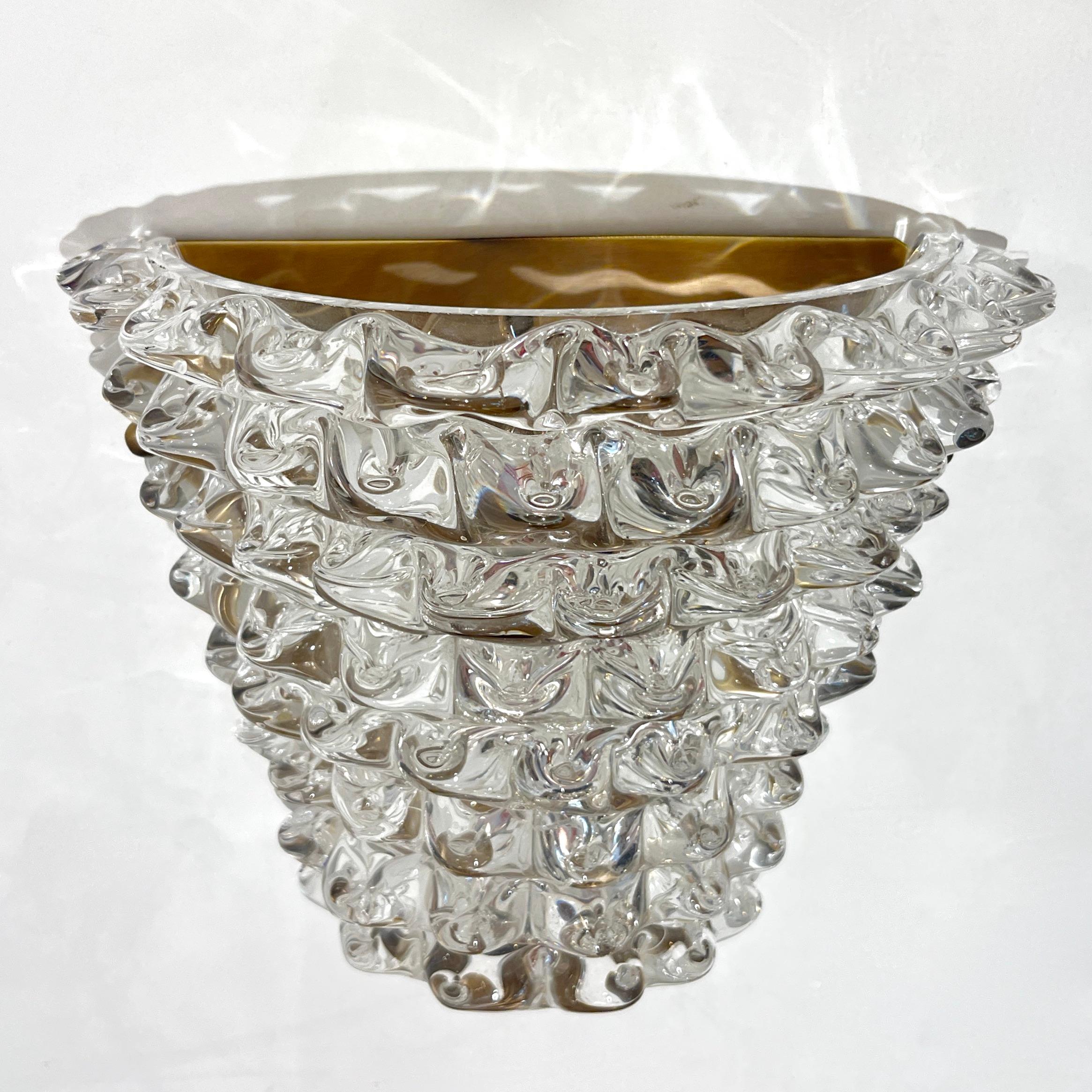 Contemporary Italian Bronze Antique Brass Crystal Rostrato Murano Glass Sconces Latón en venta