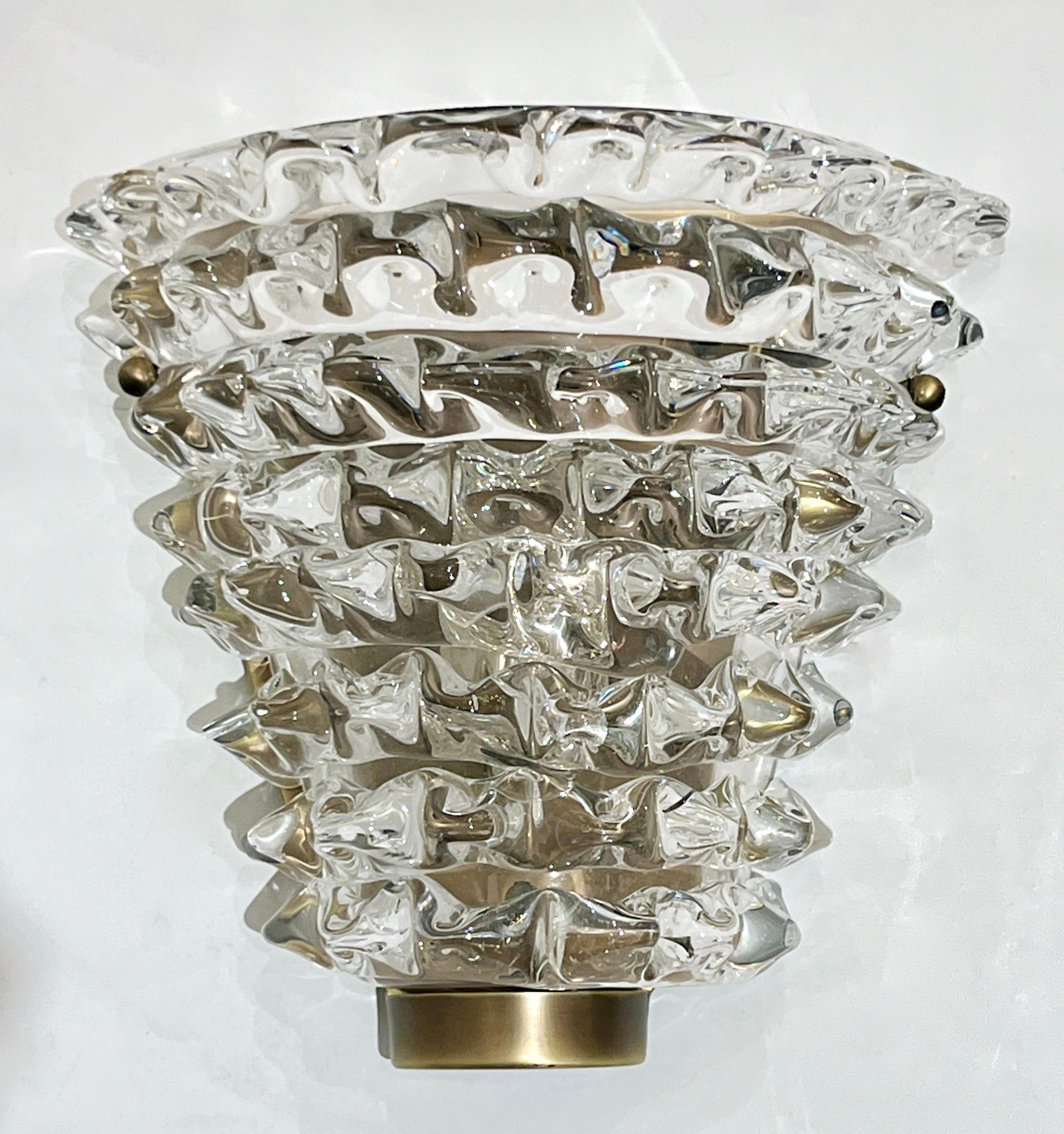 Contemporary Italian Bronze Antique Brass Crystal Rostrato Murano Glass Sconces en venta 1