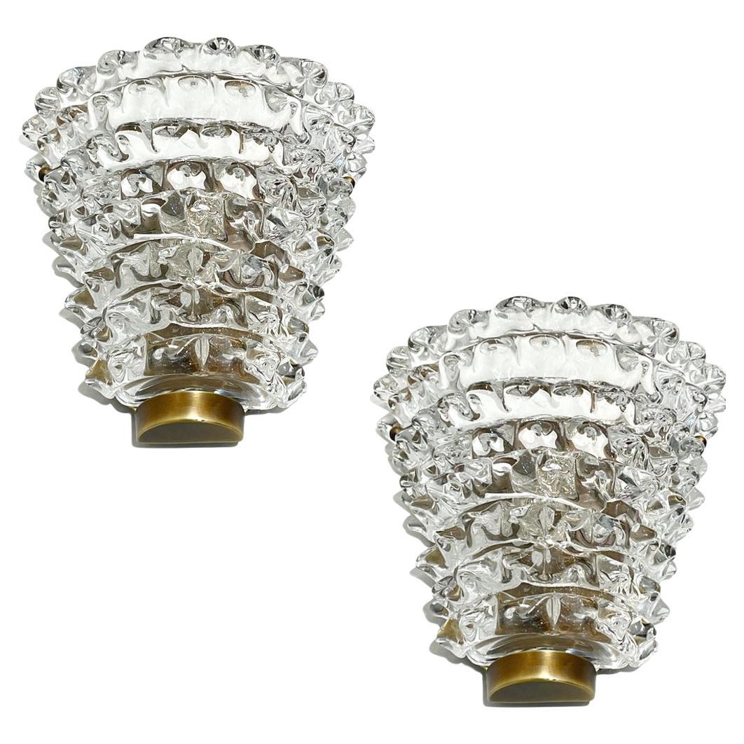 Contemporary Italian Bronze Antique Brass Crystal Rostrato Murano Glass Sconces