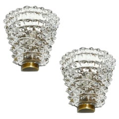 Contemporary Italian Bronze Antique Brass Crystal Rostrato Murano Glass Sconces