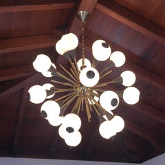 Italian Bronze and White Murano 24-Light Contemporary Sputnik Chandelier