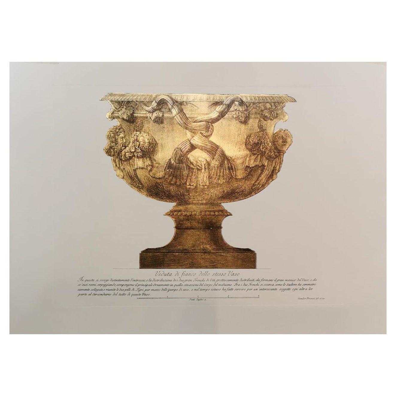 Impression de vase italien ancien contemporain avec gravure à la presse à la feuille d'or pur