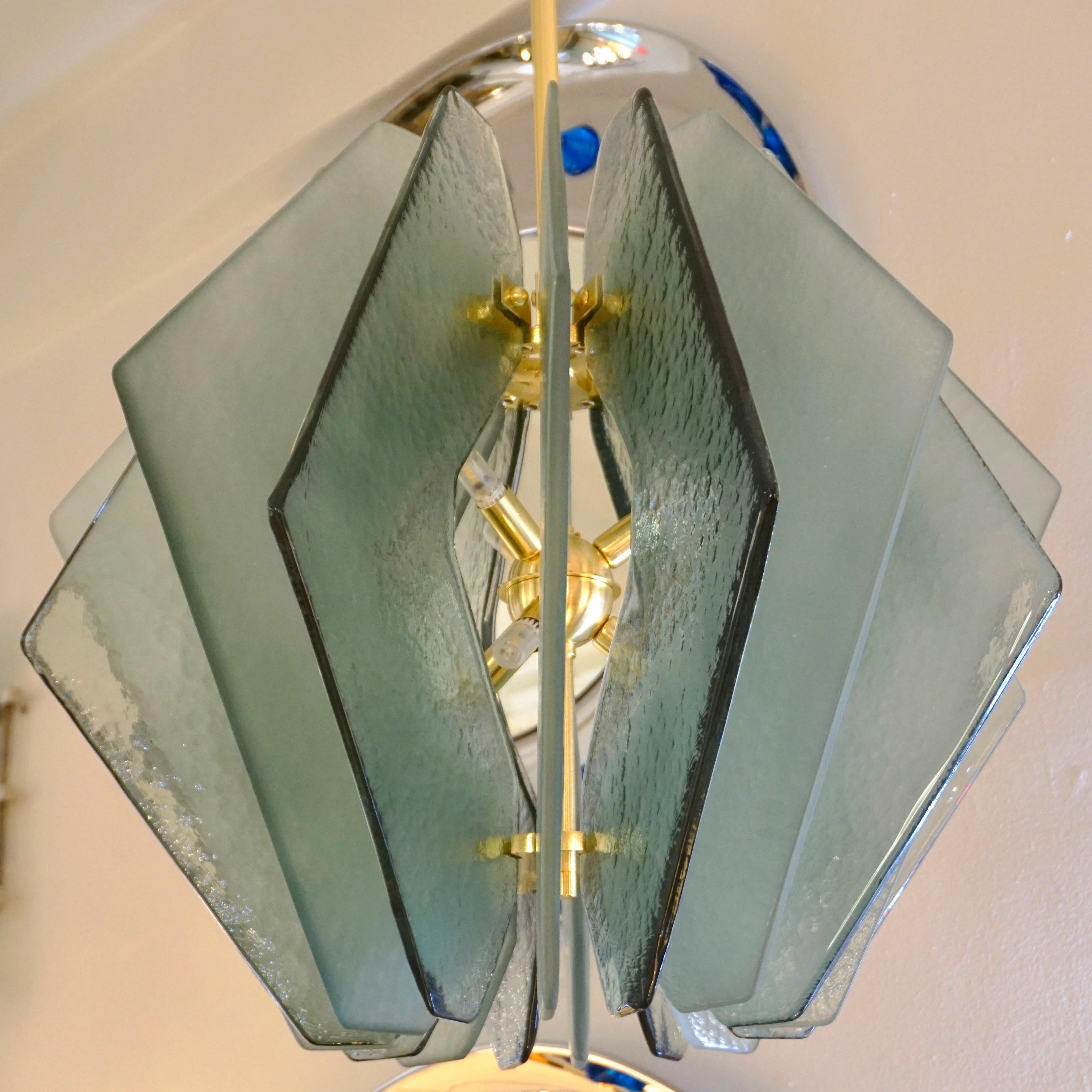 Lustre à suspension/lustre italien contemporain en verre de Murano texturé bleu aqua et vert en vente 4