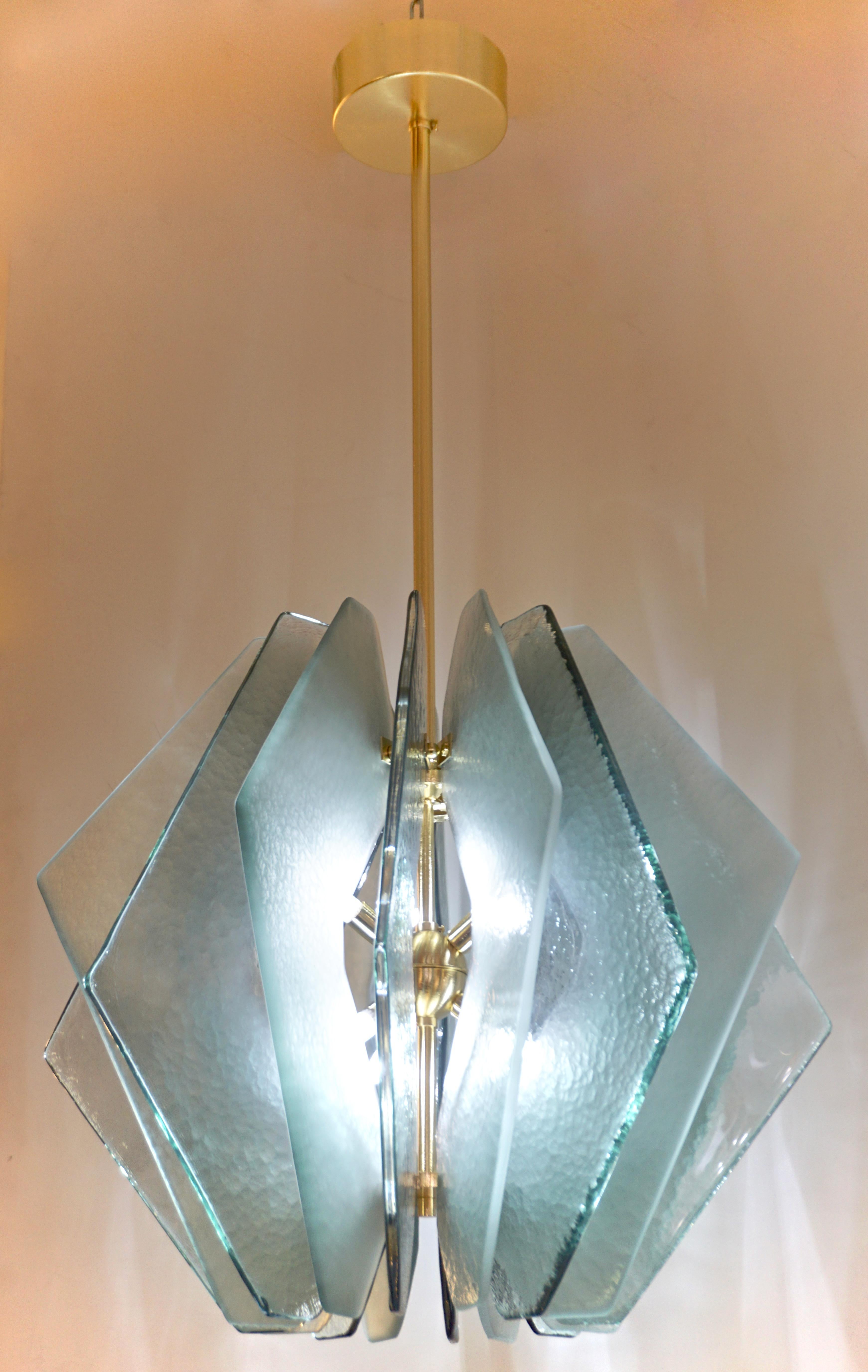 Lustre à suspension/lustre italien contemporain en verre de Murano texturé bleu aqua et vert en vente 5