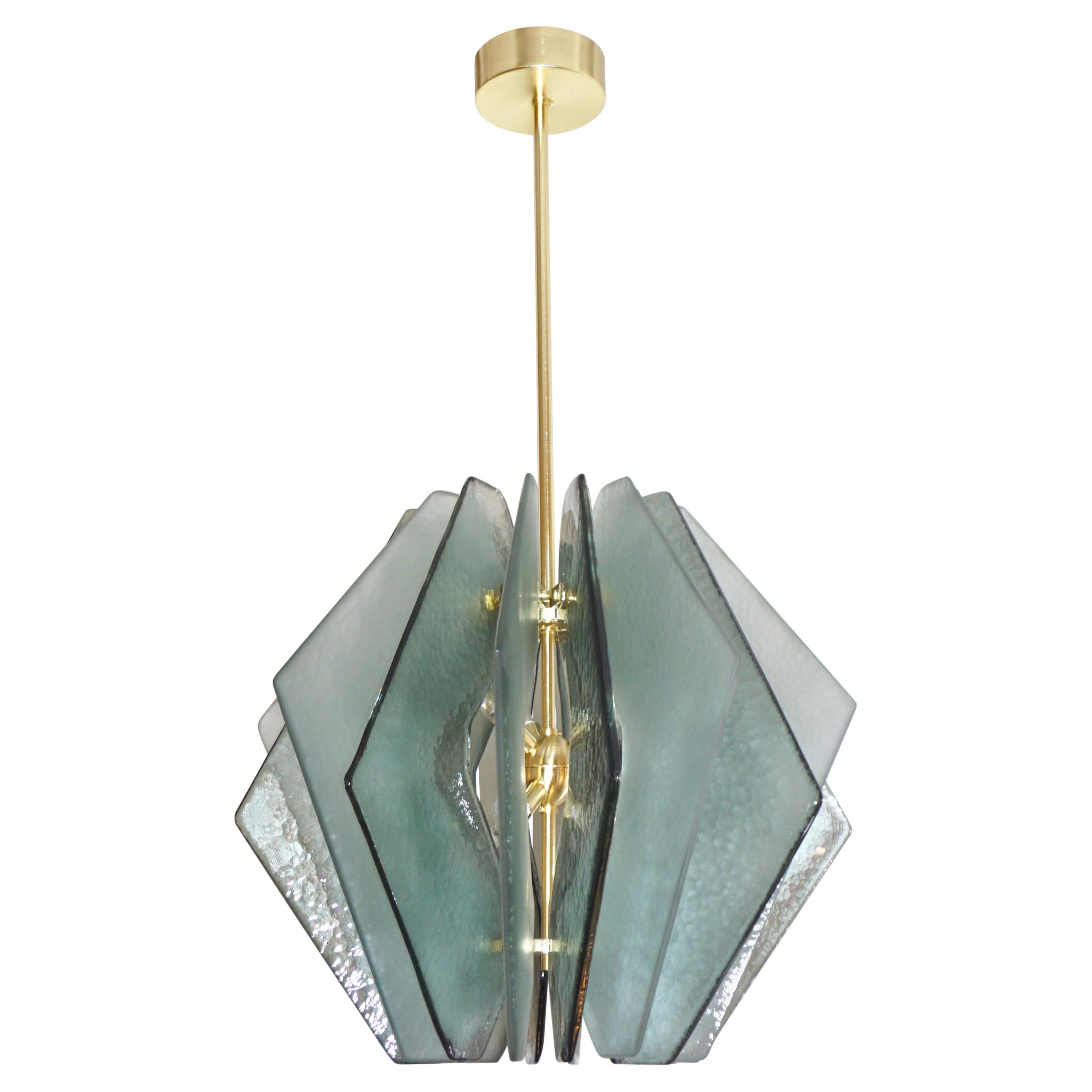 Contemporary Italian Aqua Blue Green Textured Murano Glass Pendant/Chandelier For Sale