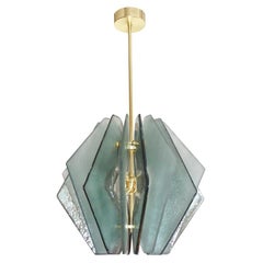 Contemporary Italian Aqua Blue Green Textured Murano Glass Pendant/Chandelier
