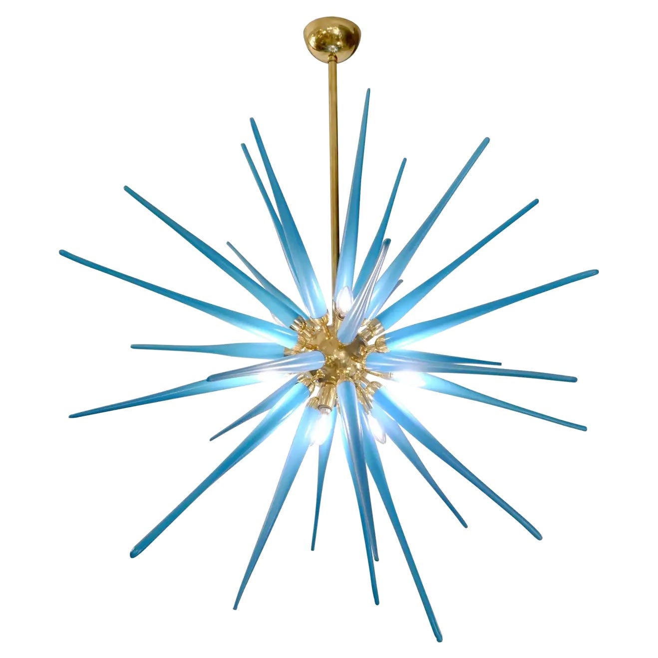 Contemporaneo italiano in pasta di vetro di Murano blu acquamarina Sputnik moderno in ottone