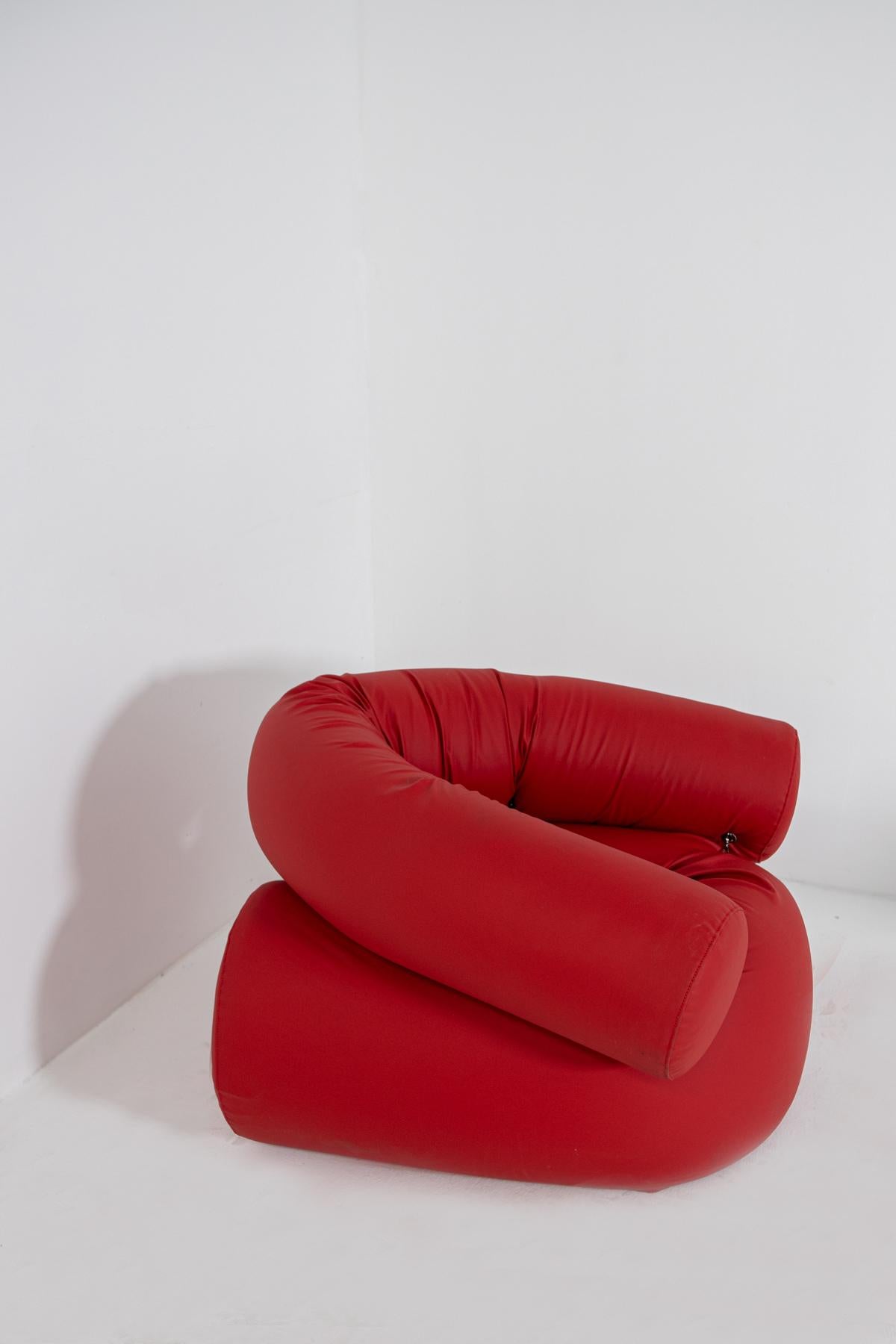 Contemporary Italian Armchair by Giovanni Grismondi Design, Red Leather, 2020 For Sale 4