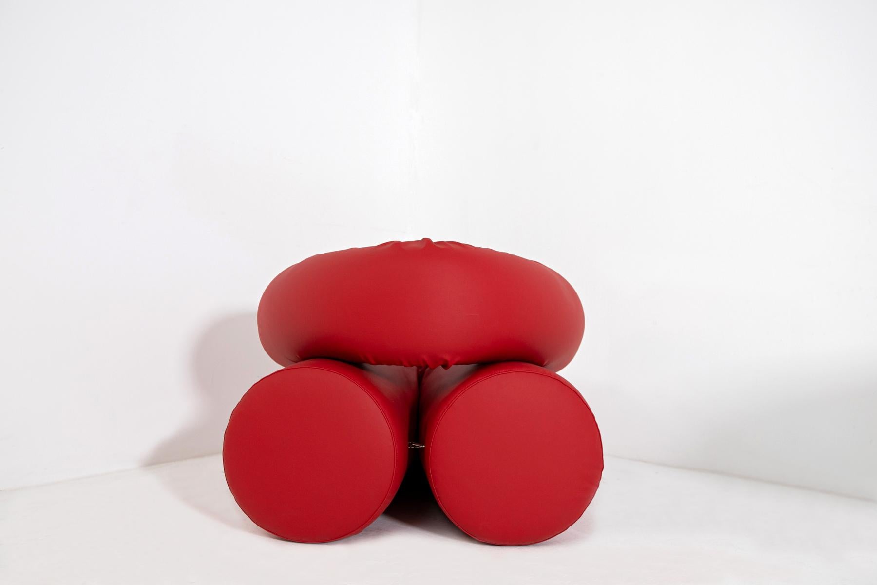 Contemporary Italian Armchair by Giovanni Grismondi Design, Red Leather, 2020 For Sale 5