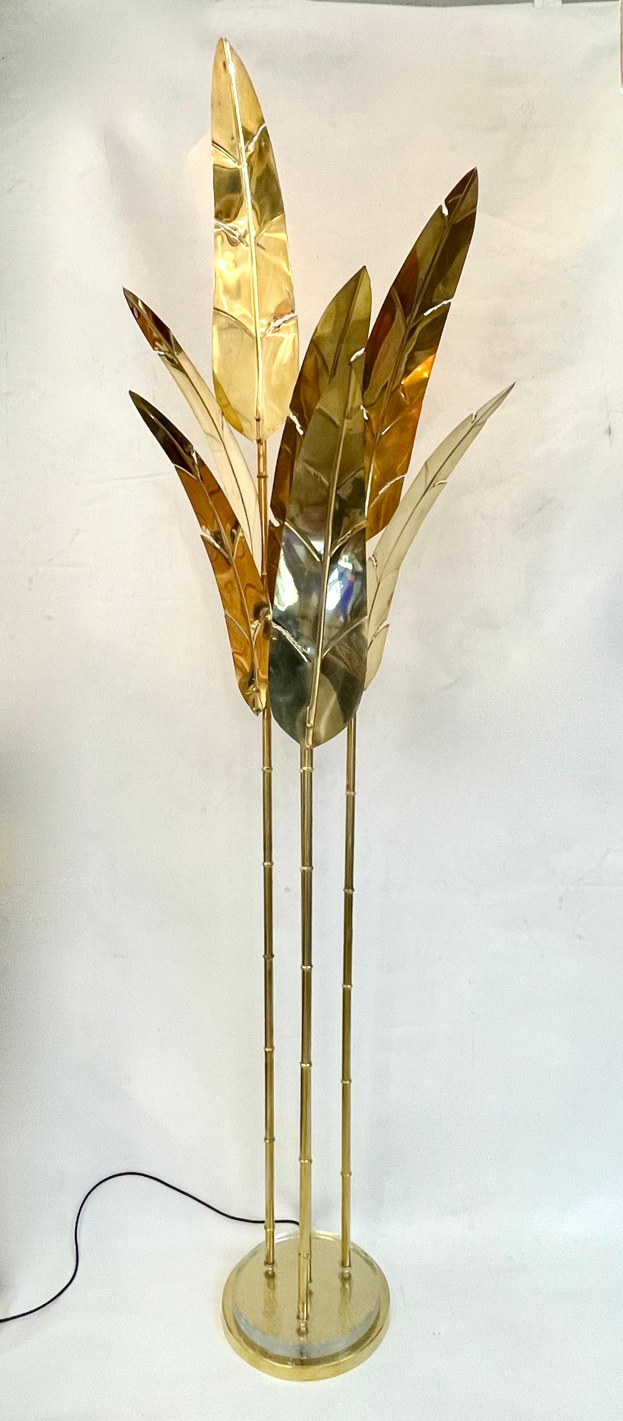 Contemporary Italian Art Deco 7-Leaf Palm Tree Organic Modern Brass Floor Lamp For Sale 6