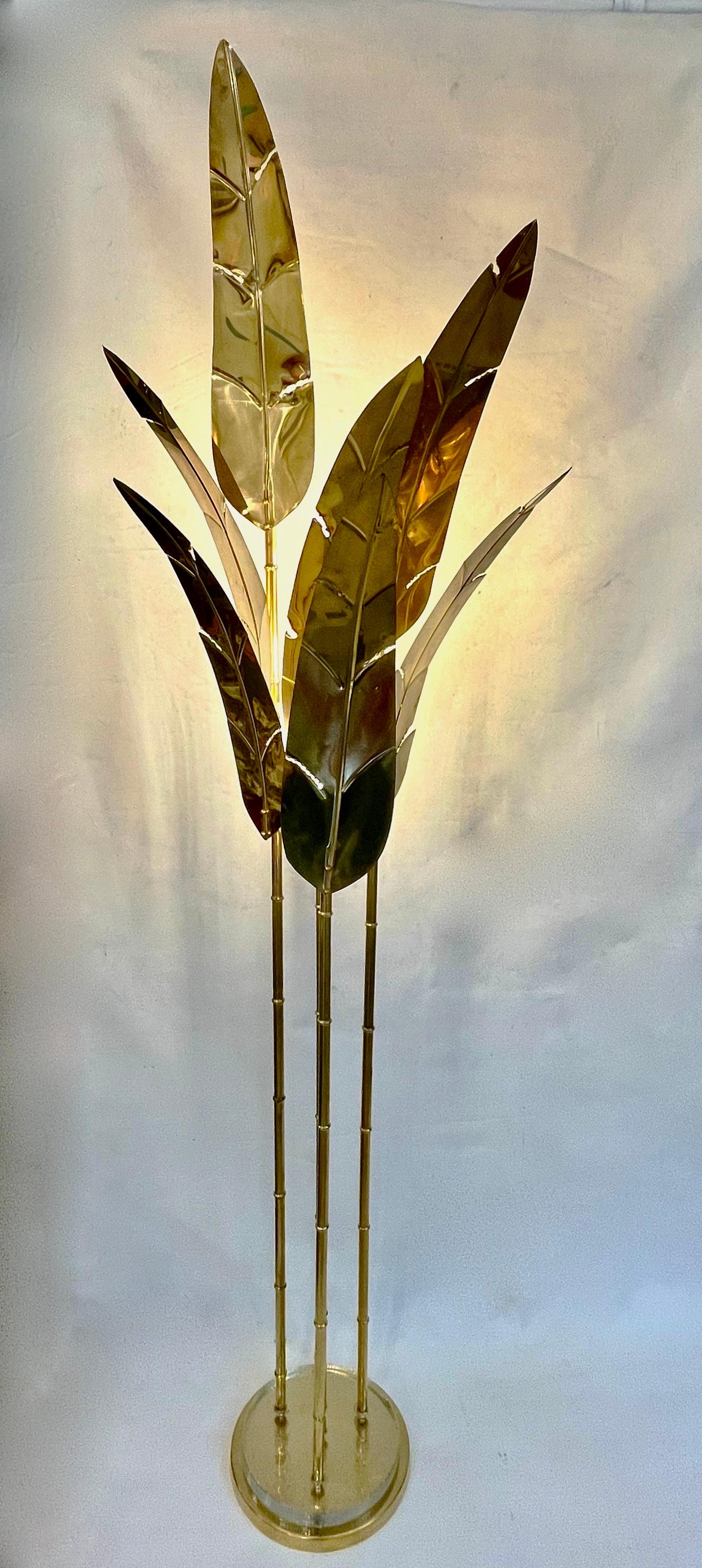 Contemporary Italian Art Deco 7-Leaf Palm Tree Organic Modern Brass Floor Lamp For Sale 7