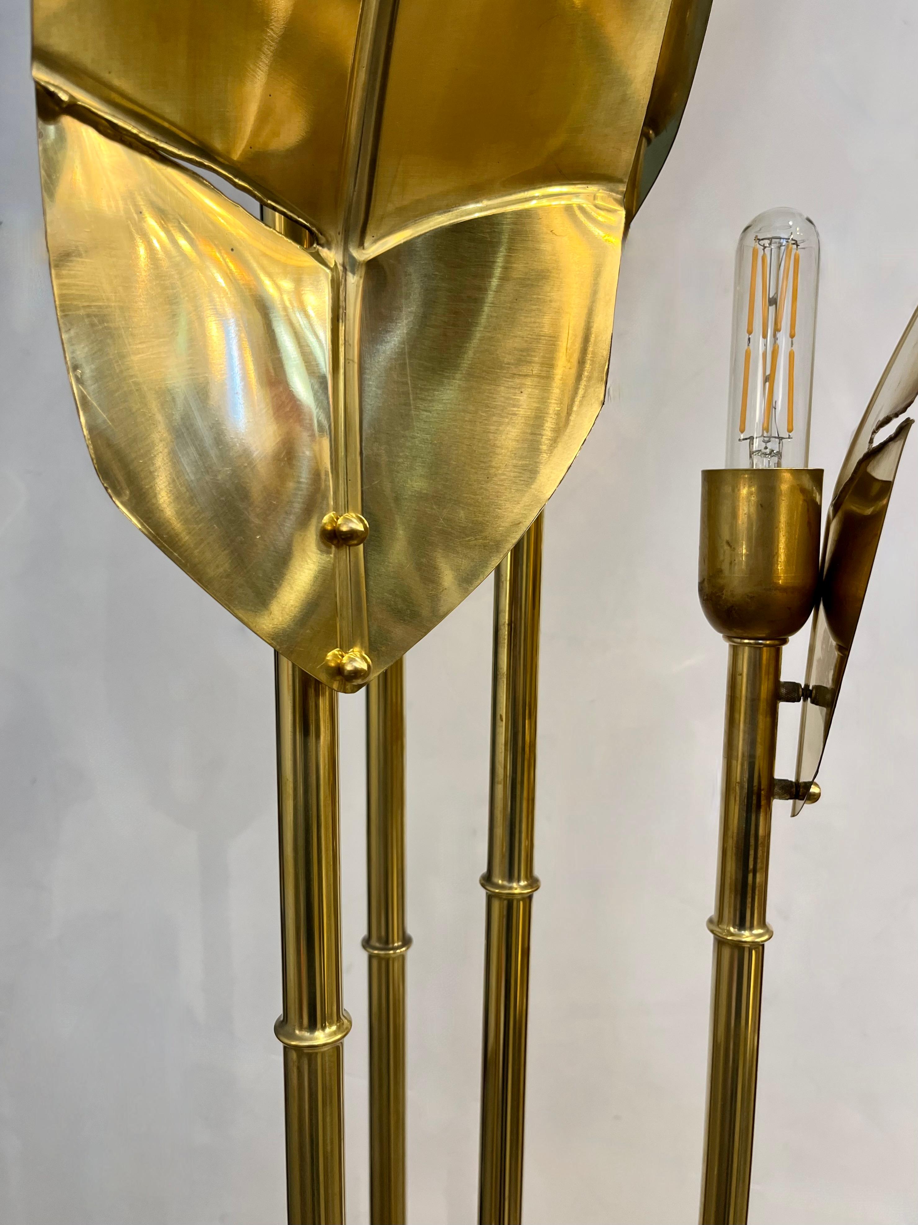 Contemporary Italian Art Deco 7-Leaf Palm Tree Organic Modern Brass Floor Lamp For Sale 8
