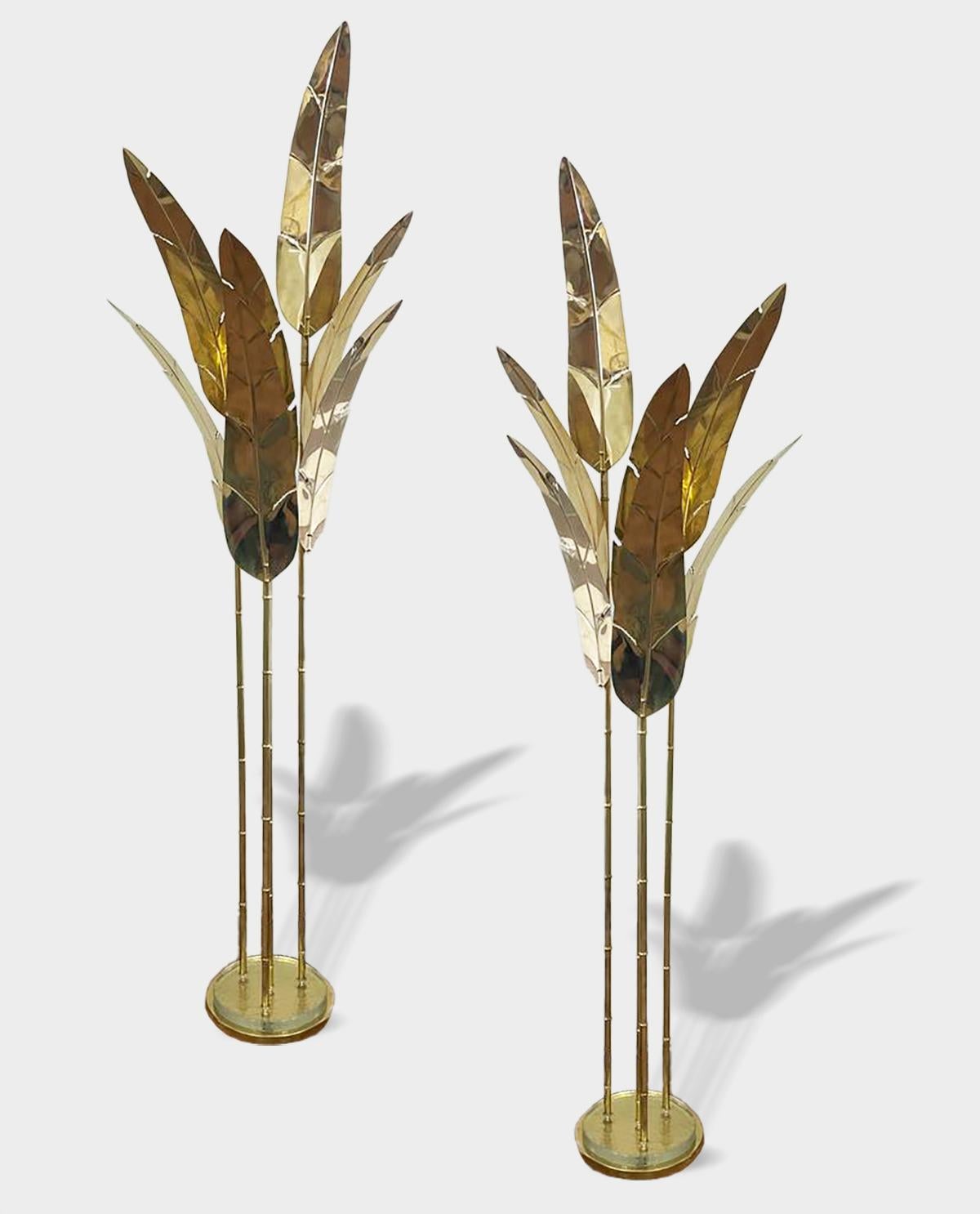 Contemporary Italian Art Deco 7-Leaf Palm Tree Organic Modern Brass Floor Lamp 14