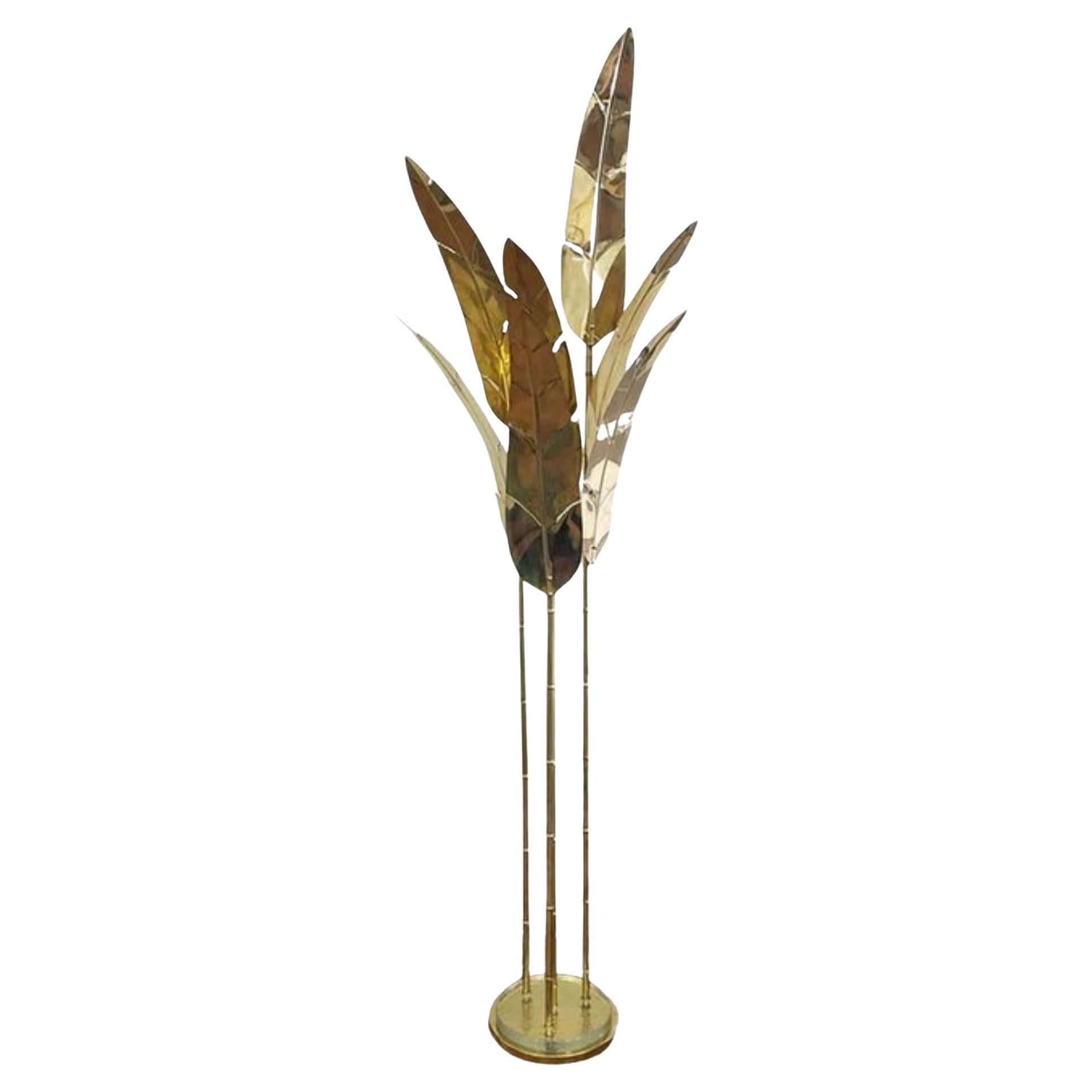 Contemporary Italian Art Deco 7-Leaf Palm Tree Organic Modern Brass Floor Lamp