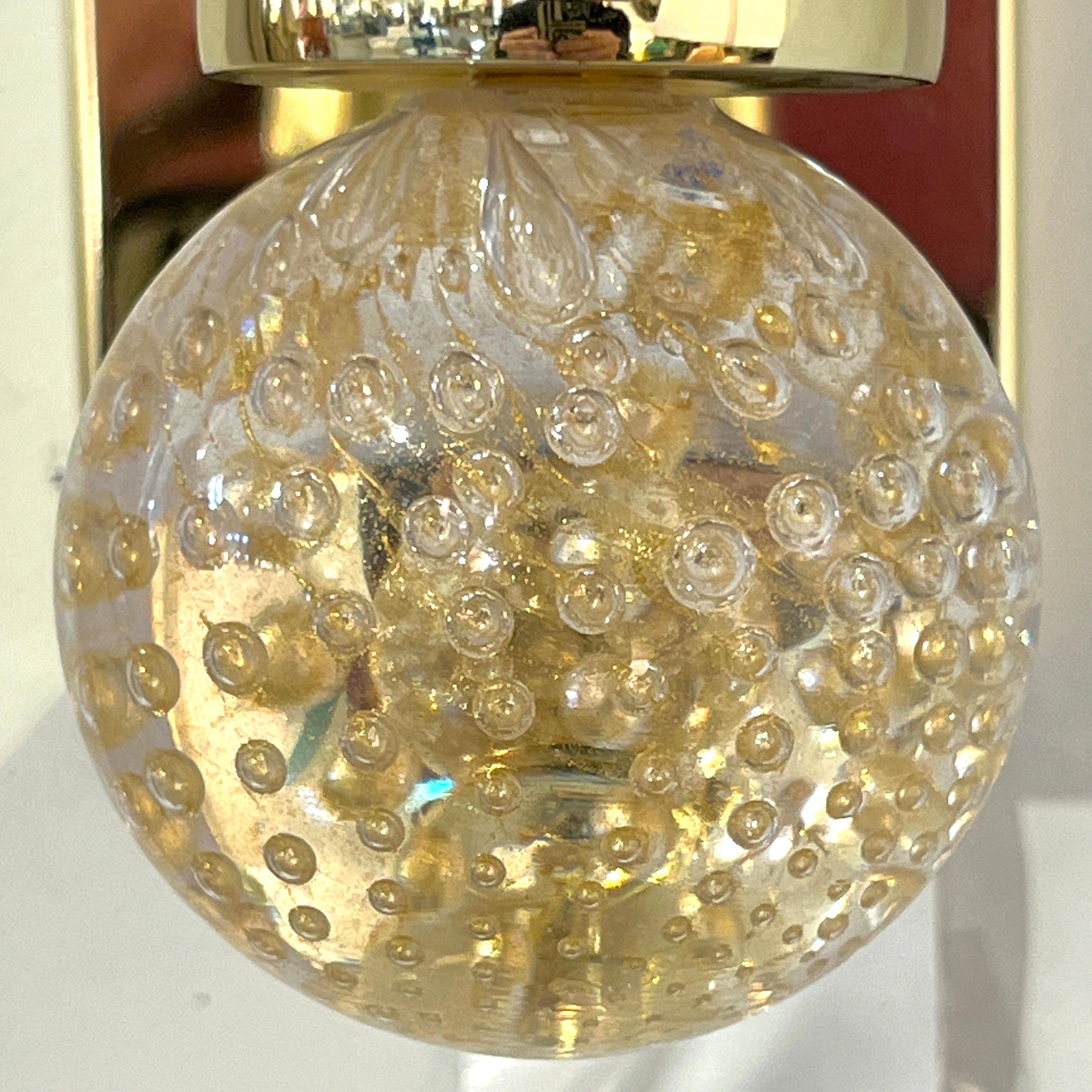 Contemporary Italian Art Deco Design Crystal Gold Frosted Murano Glass Sconces For Sale 6