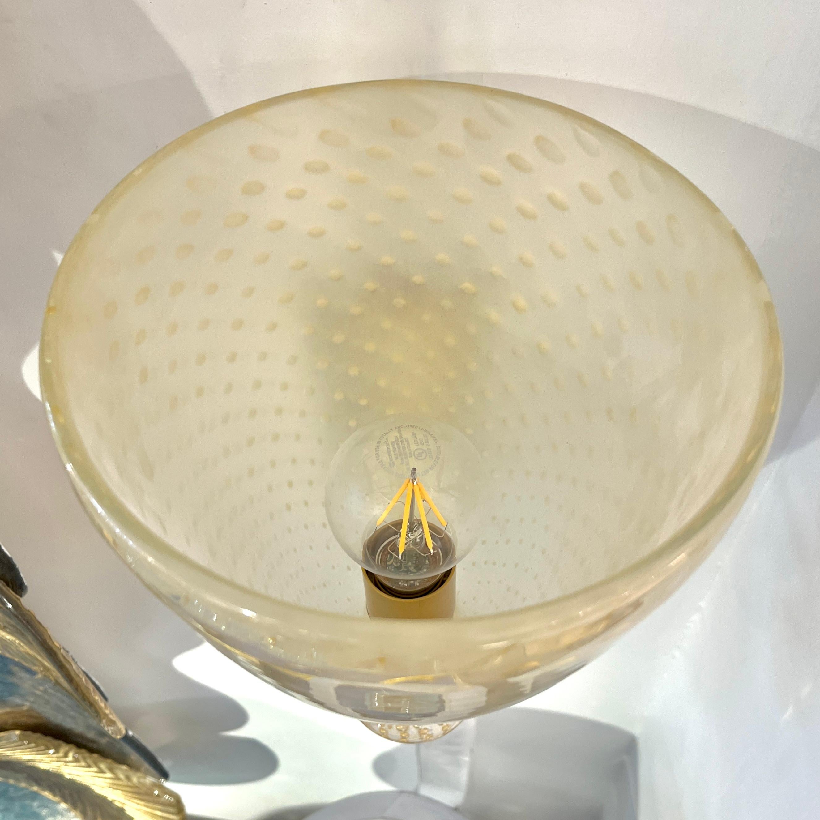 Contemporary Italian Art Deco Design Crystal Gold Frosted Murano Glass Sconces For Sale 7