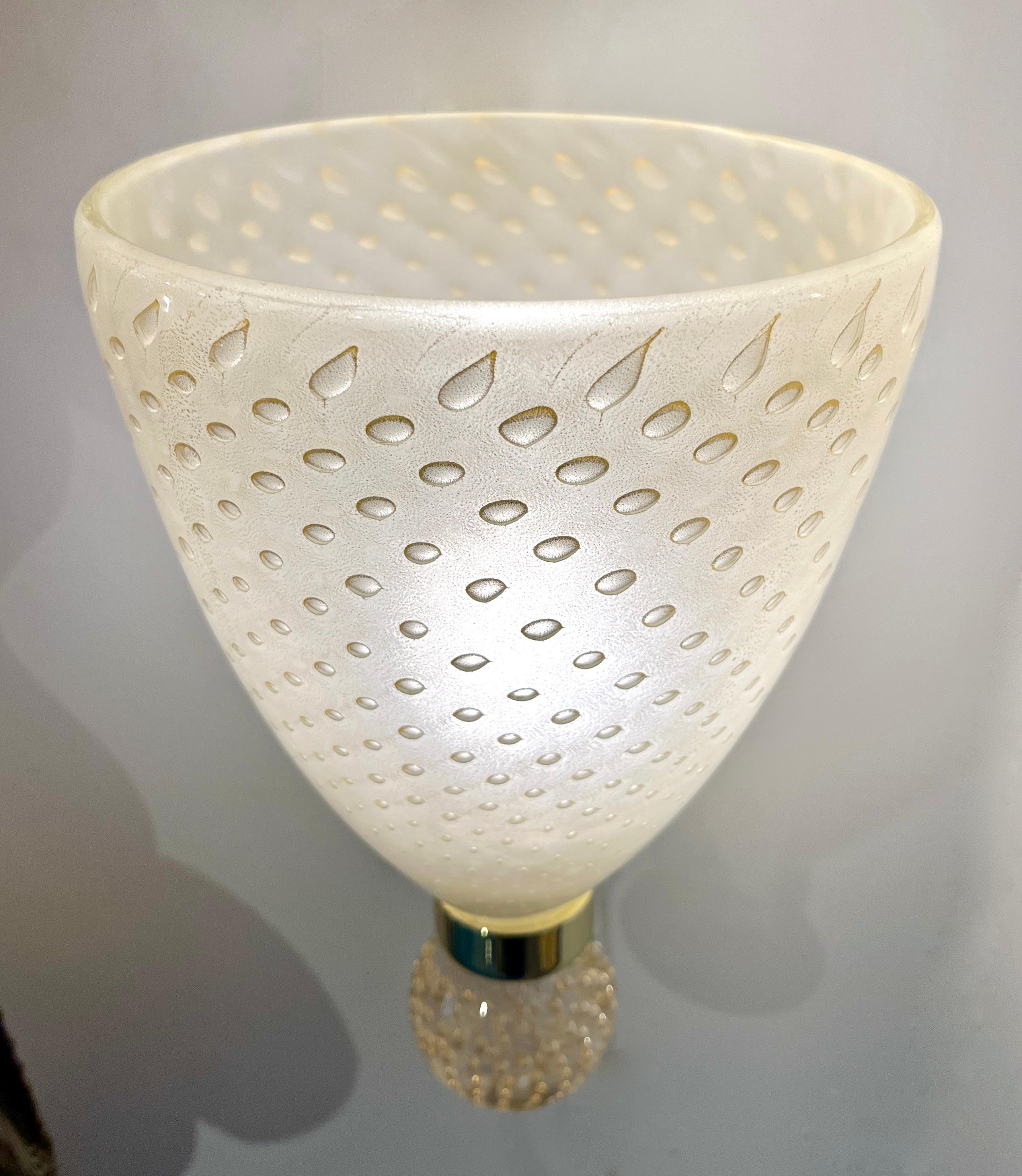 Contemporary Italian Art Deco Design Crystal Gold Frosted Murano Glass Sconces For Sale 10