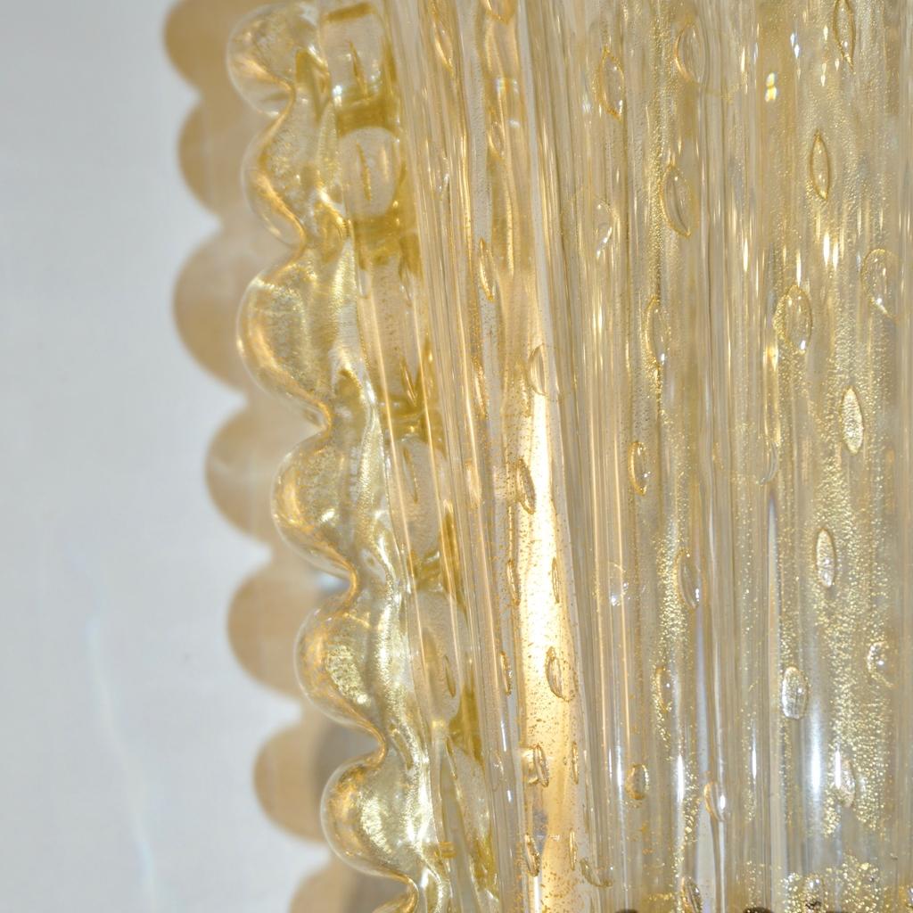 Mid-Century Modern Contemporary Italian Art Deco Design Crystal Gold Leaf Murano Glass Bowl Sconces For Sale