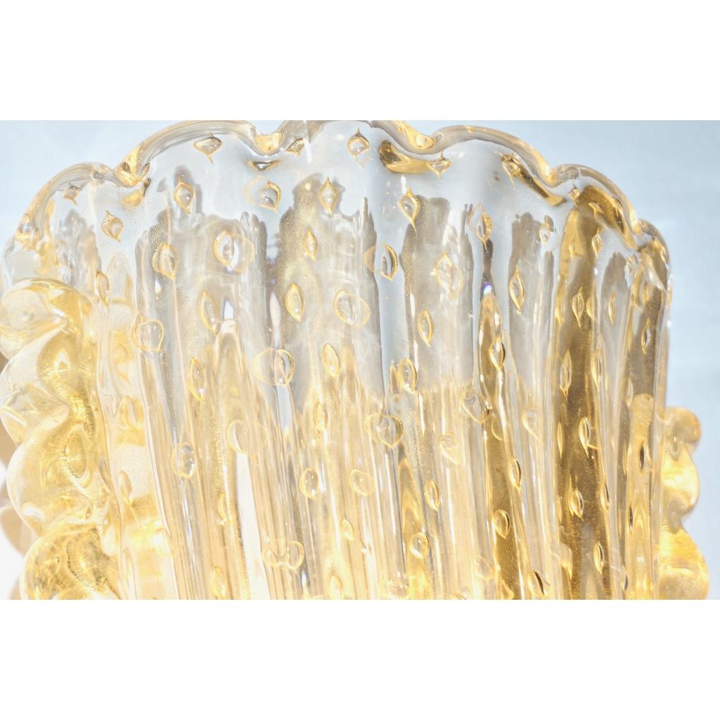 Hand-Crafted Contemporary Italian Art Deco Design Crystal Gold Leaf Murano Glass Bowl Sconces For Sale