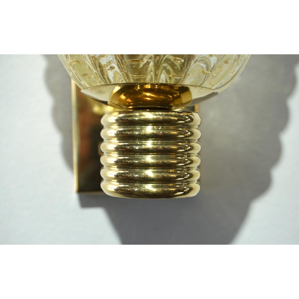 Contemporary Italian Art Deco Design Crystal Gold Leaf Murano Glass Bowl Sconces For Sale 1