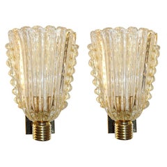 Contemporary Italian Art Deco Design Crystal Gold Leaf Murano Glass Bowl Sconces