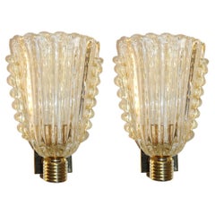 Contemporary Italian Art Deco Design Crystal Gold Leaf Murano Glass Bowl Sconces