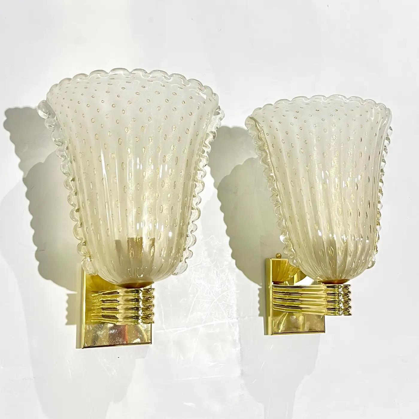 Apliques de cristal de Murano esmerilado en pan de oro de diseño Art Decó italiano contemporáneo en venta 4