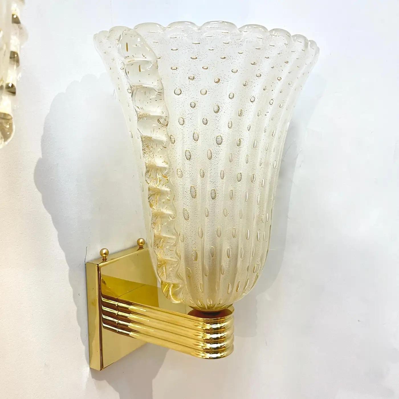 Apliques de cristal de Murano esmerilado en pan de oro de diseño Art Decó italiano contemporáneo en venta 5