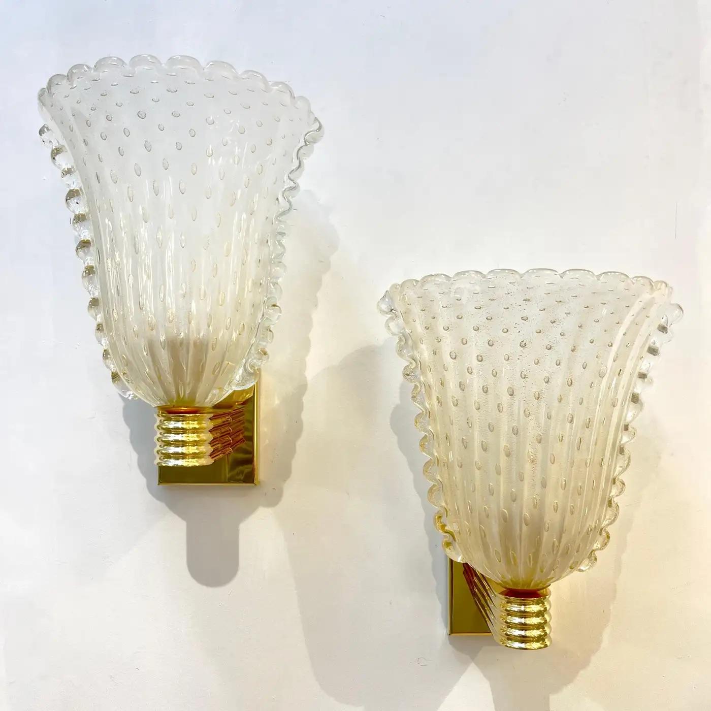 Apliques de cristal de Murano esmerilado en pan de oro de diseño Art Decó italiano contemporáneo en venta 7