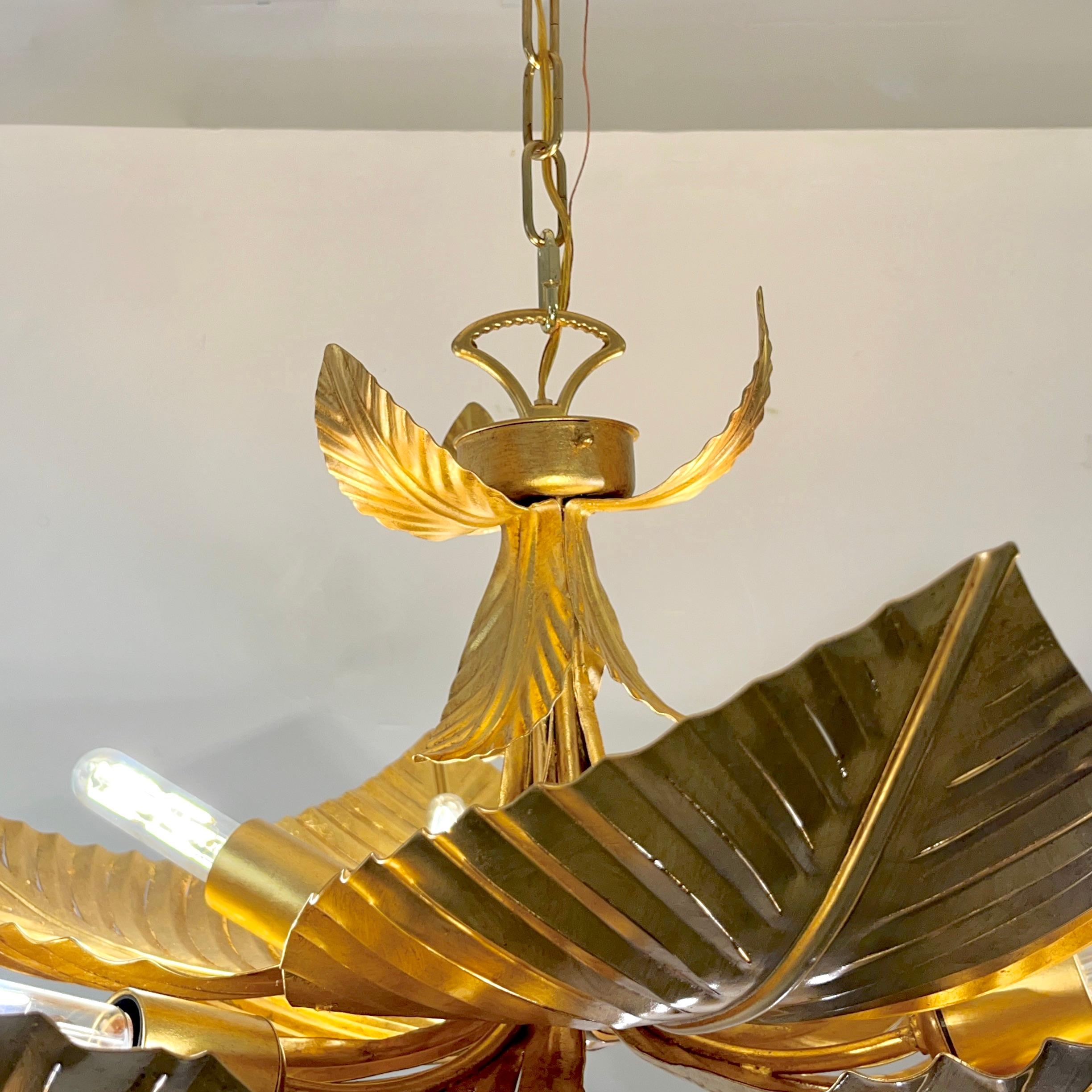 Contemporary Italian Art Deco Design Hand Made Gold Metal Tiered Leaf Chandelier For Sale 11