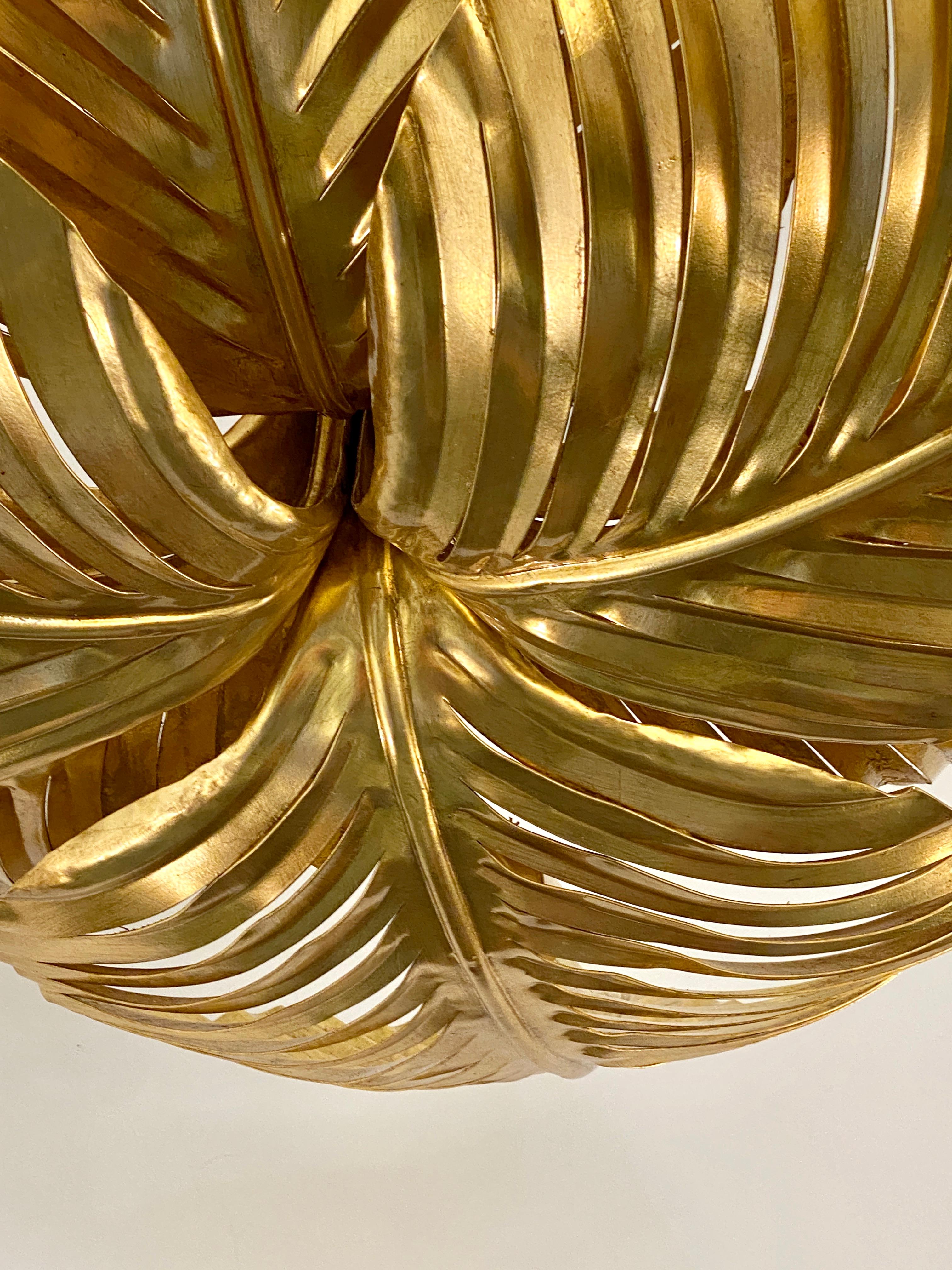 Contemporary Italian Art Deco Design Hand Made Gold Metal Tiered Leaf Chandelier For Sale 2