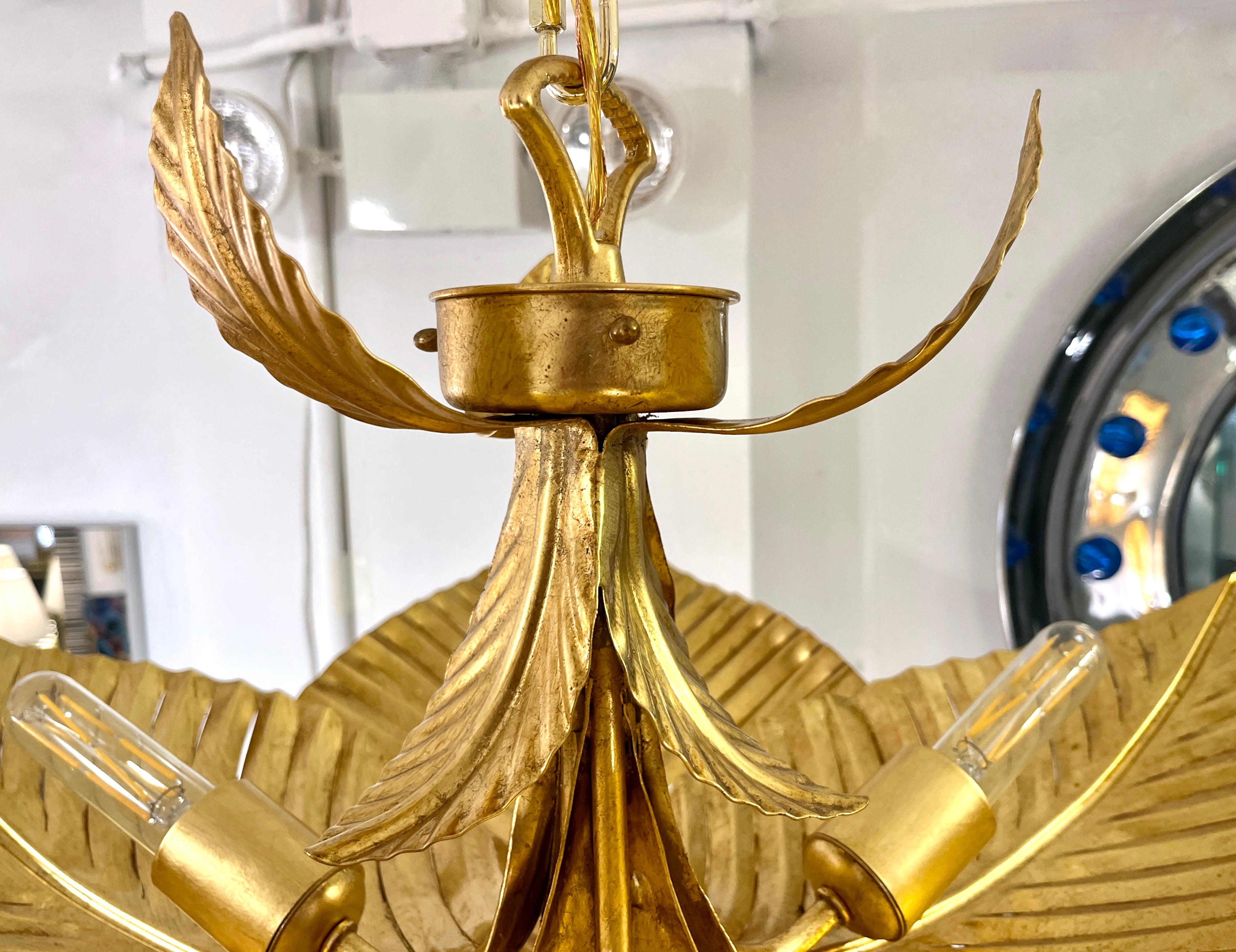 Contemporary Italian Art Deco Design Hand Made Gold Metal Tiered Leaf Chandelier For Sale 3