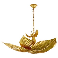 Contemporary Italian Art Deco Design Hand Made Gold Metal Tiered Leaf Chandelier