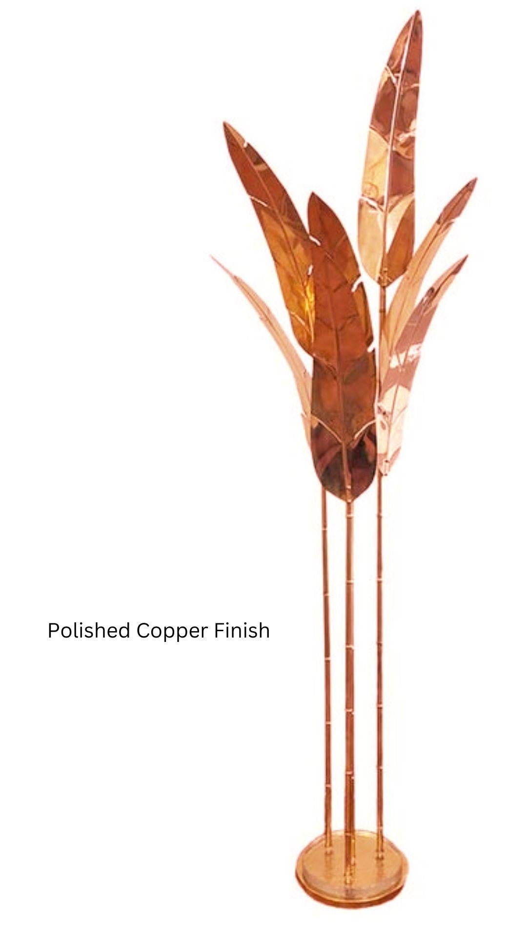 Paire de lampadaires contemporains en laiton à 7 feuilles avec palmier, design Art déco italien en vente 12