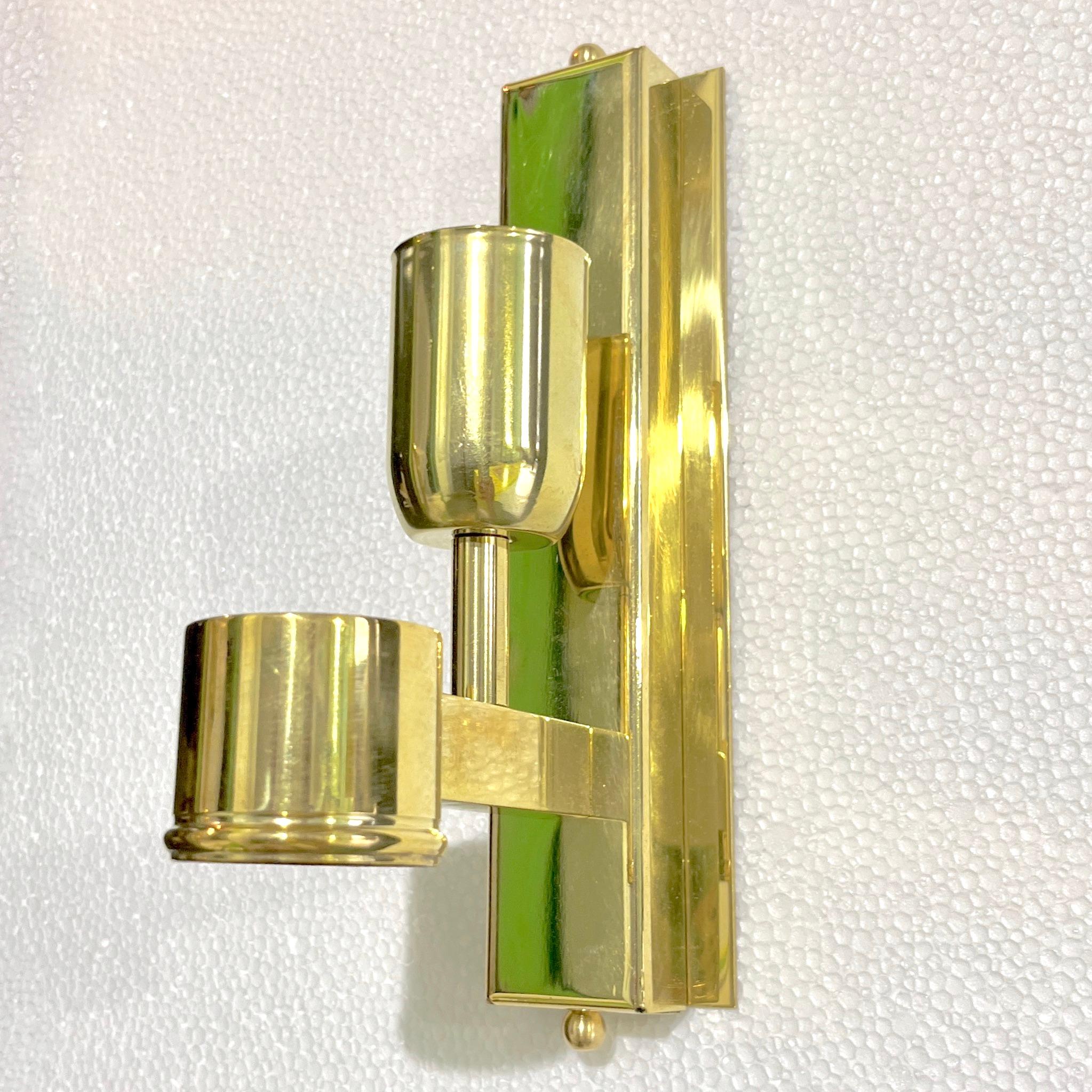 Contemporary Italian Art Deco Pair of Amber Gold Murano Glas Messing Blatt Sconces im Angebot 7