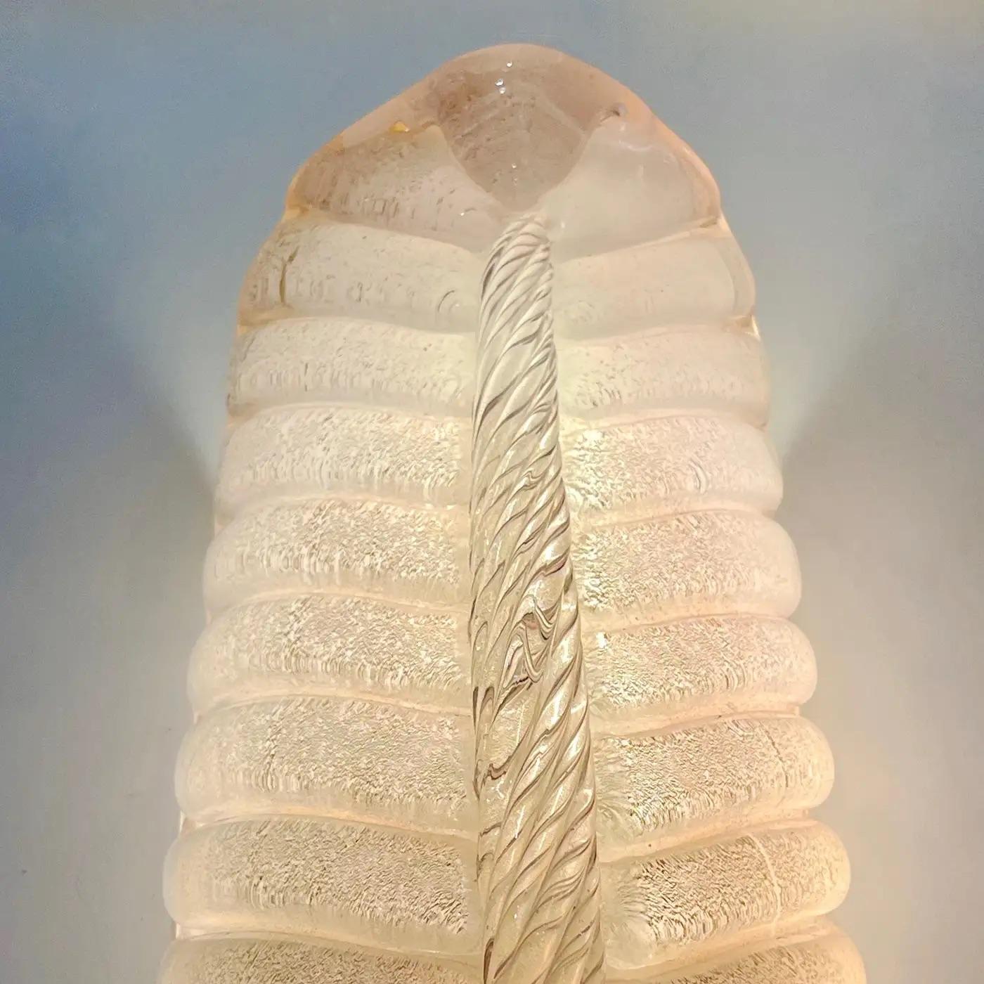 Frosted Contemporary Italian Art Deco Pair of Pink Gold Leaf Murano Glass Brass Sconces