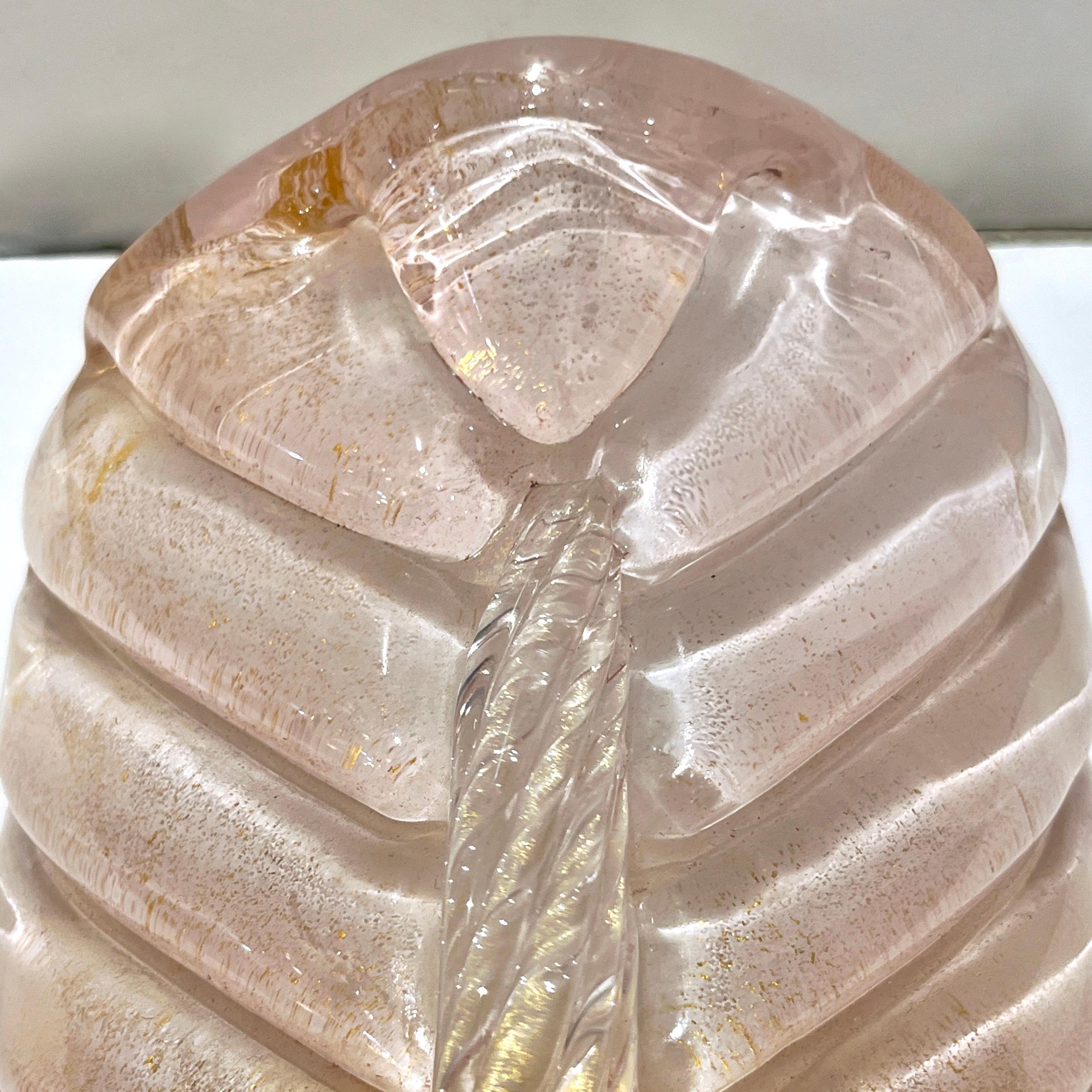 Contemporary Italian Art Deco Pair of Pink Gold Leaf Murano Glass Brass Sconces im Zustand „Neu“ im Angebot in New York, NY
