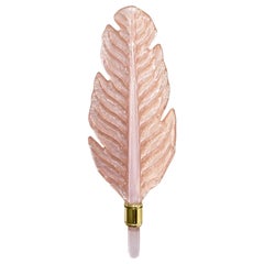 Aplique Contemporáneo Italiano Art Decó Rosa Murano Cristal y Latón Hoja de Pluma