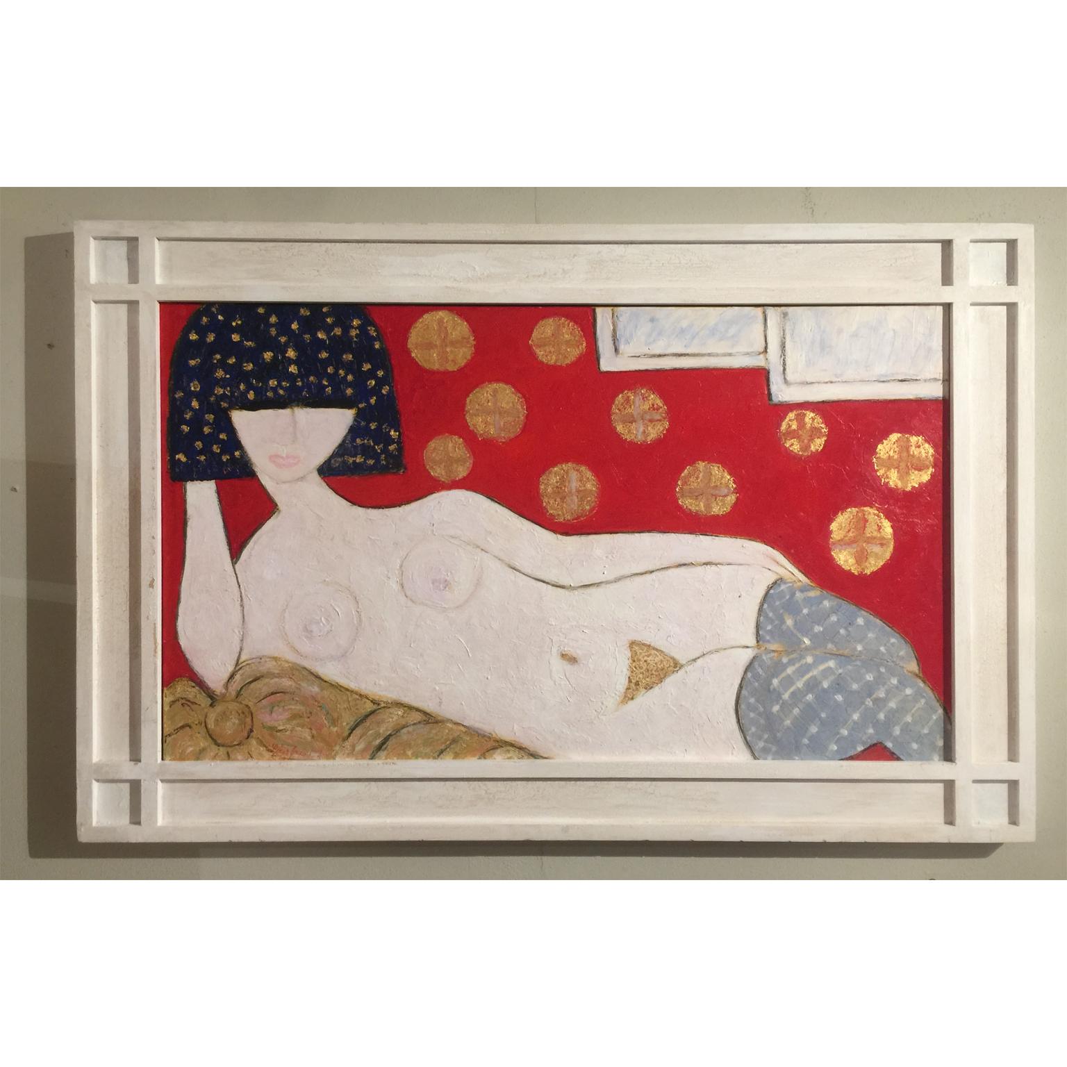 Contemporary Italian Artist Louis Jaquet Painting Woman on Sofa For Sale