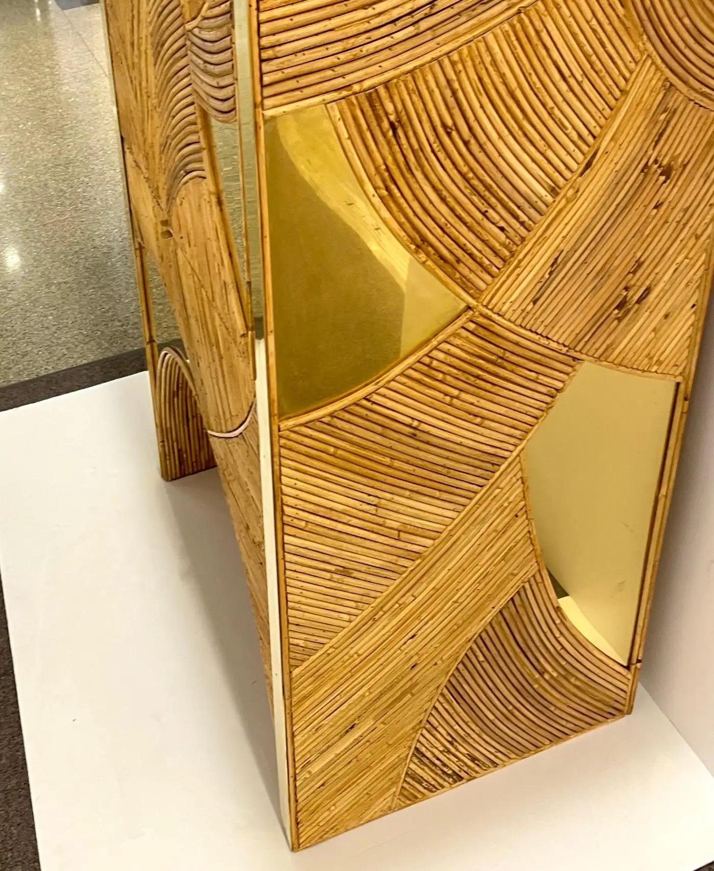 Contemporary Italian Bamboo Cabinet Bar with 2 Door 2 Glass Shelf Brass Details For Sale 5